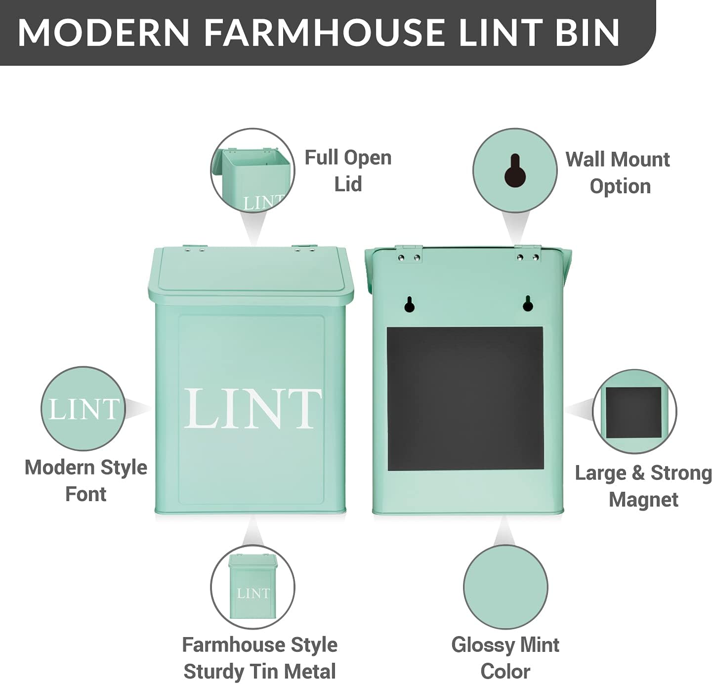 Calindiana Modern Farmhouse Metal Lint Bin for Laundry Room