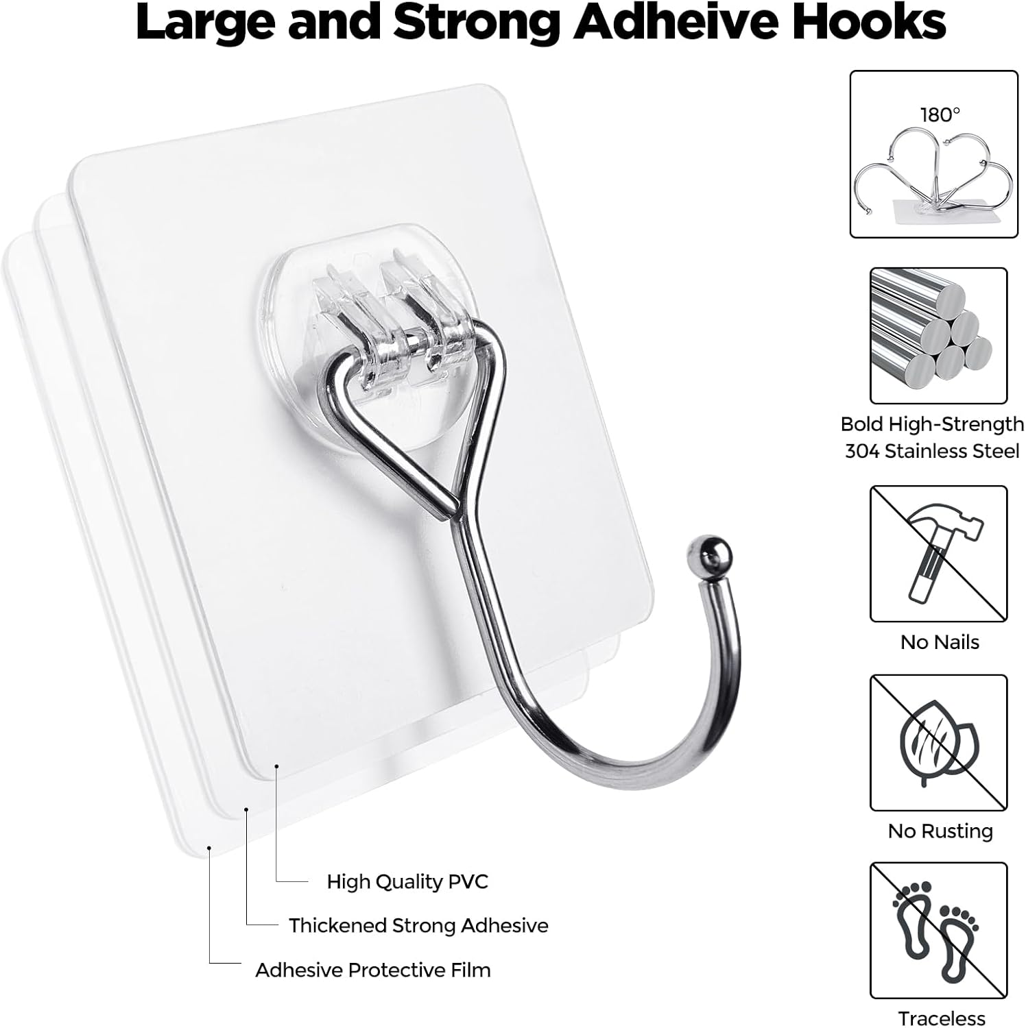 Heavy Duty Adhesive Hooks for Kitchen Bathroom Home