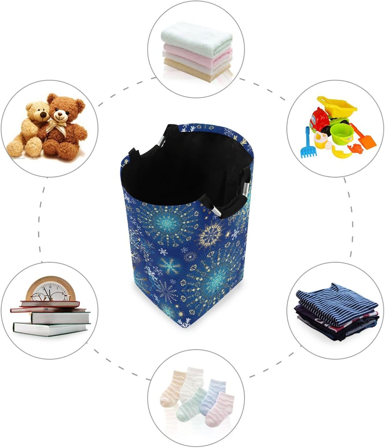 Kigai Collapsible Laundry Basket with Handles - Christmas Snowflake Design
