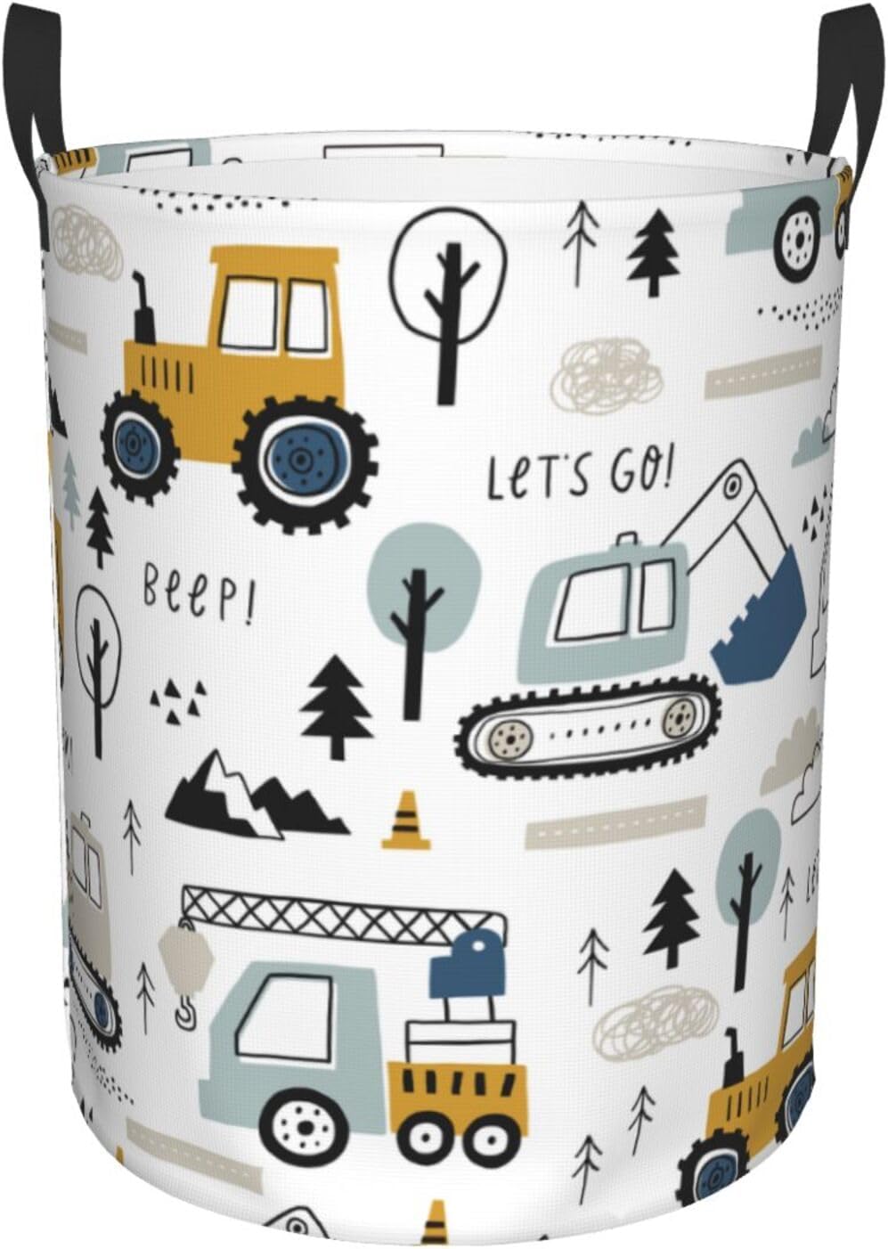 Cartoon Excavator Tractors Waterproof Collapsible Laundry Basket Gift