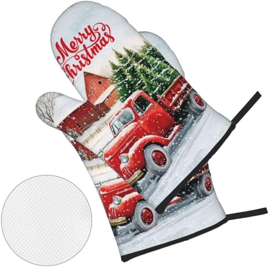 Merry Christmas 4-Piece Pot Holder Oven Mitt Set