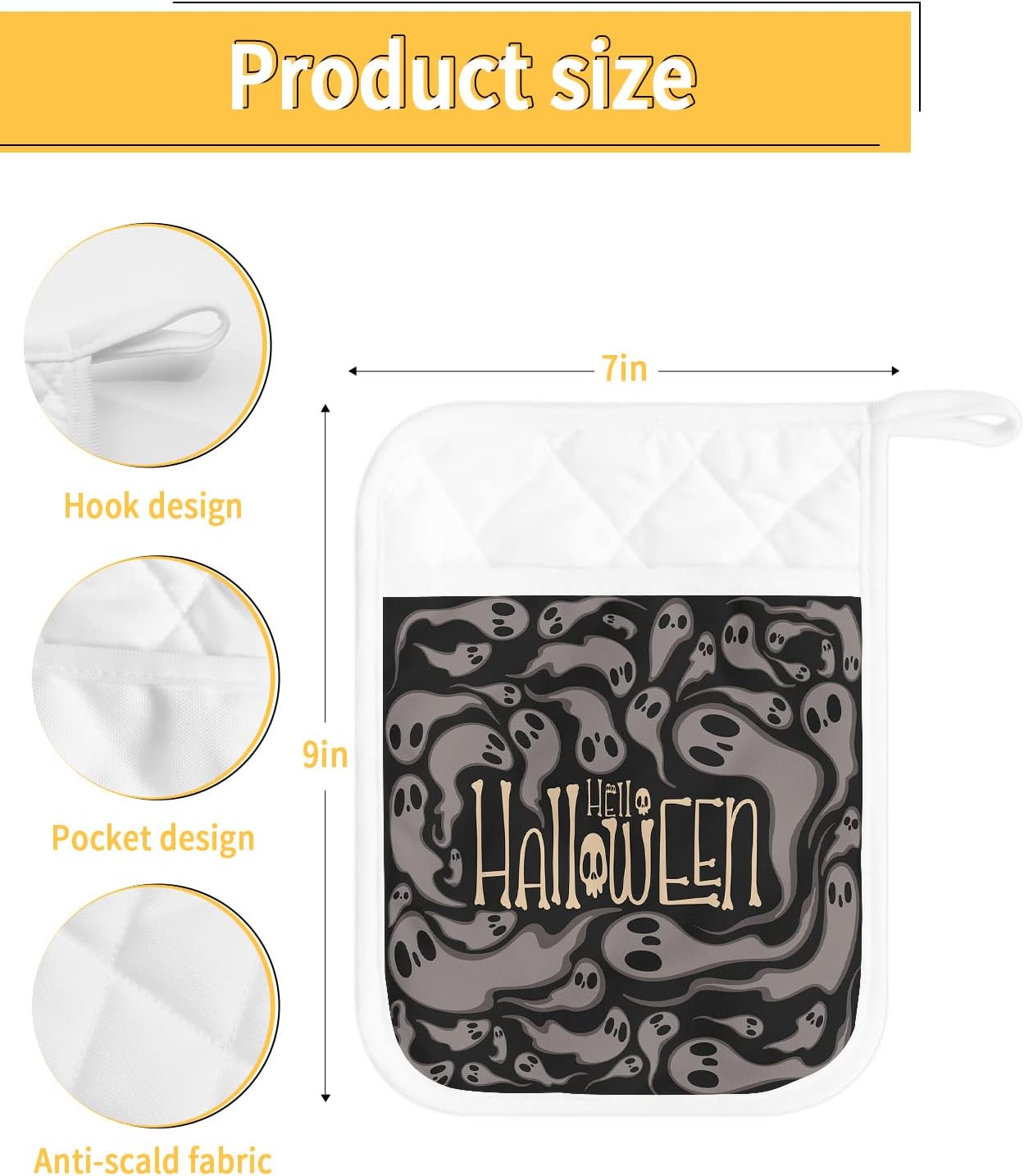 JasmineM Halloween Skeleton Pot Holder Set with 5 Potholders Gray Black