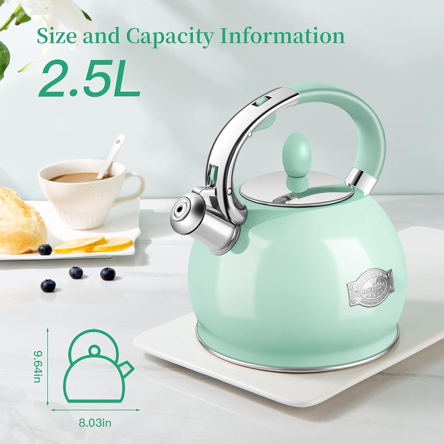 Rettberg 264 Quart Stovetop Tea Kettle with Whistle