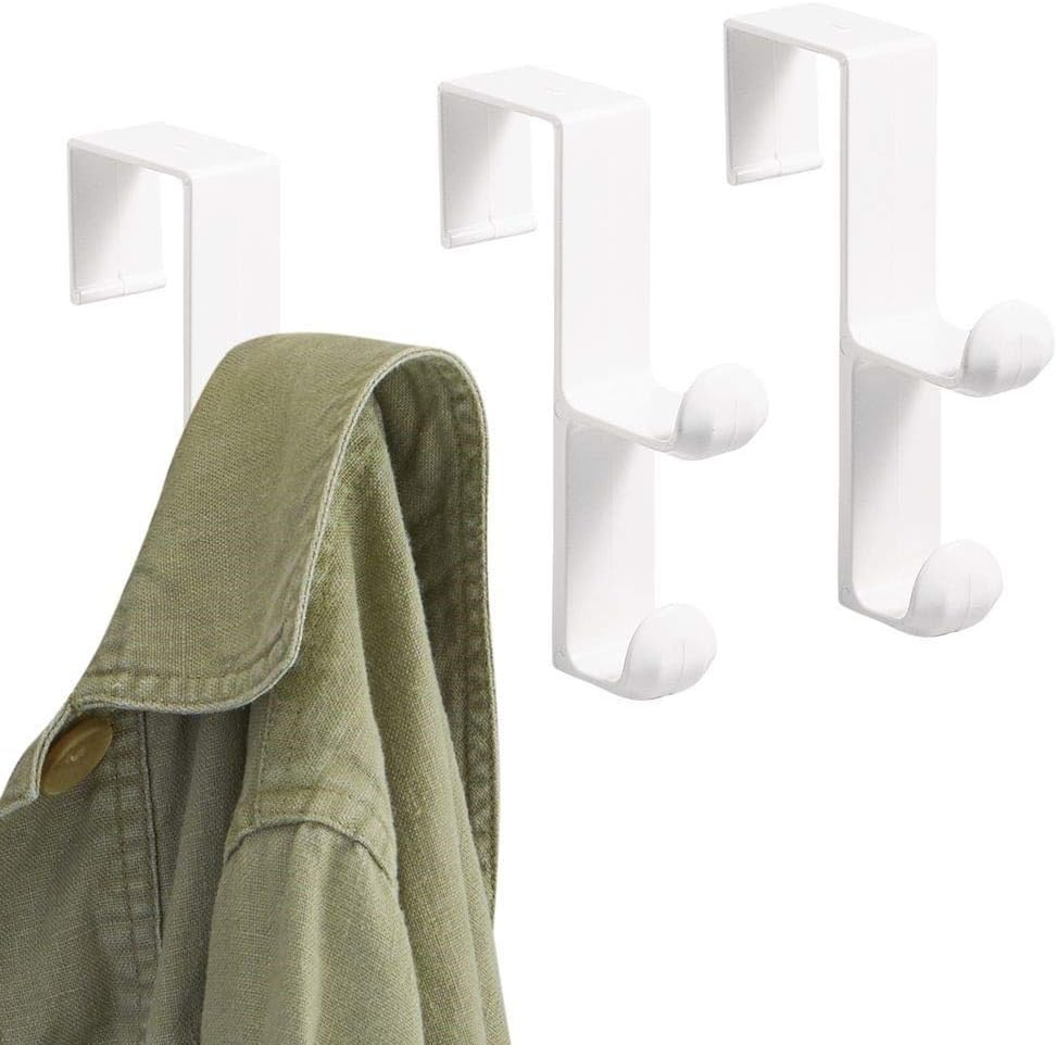 iDesign Over the Door Plastic Dual Hook Hanger Set of 3 White