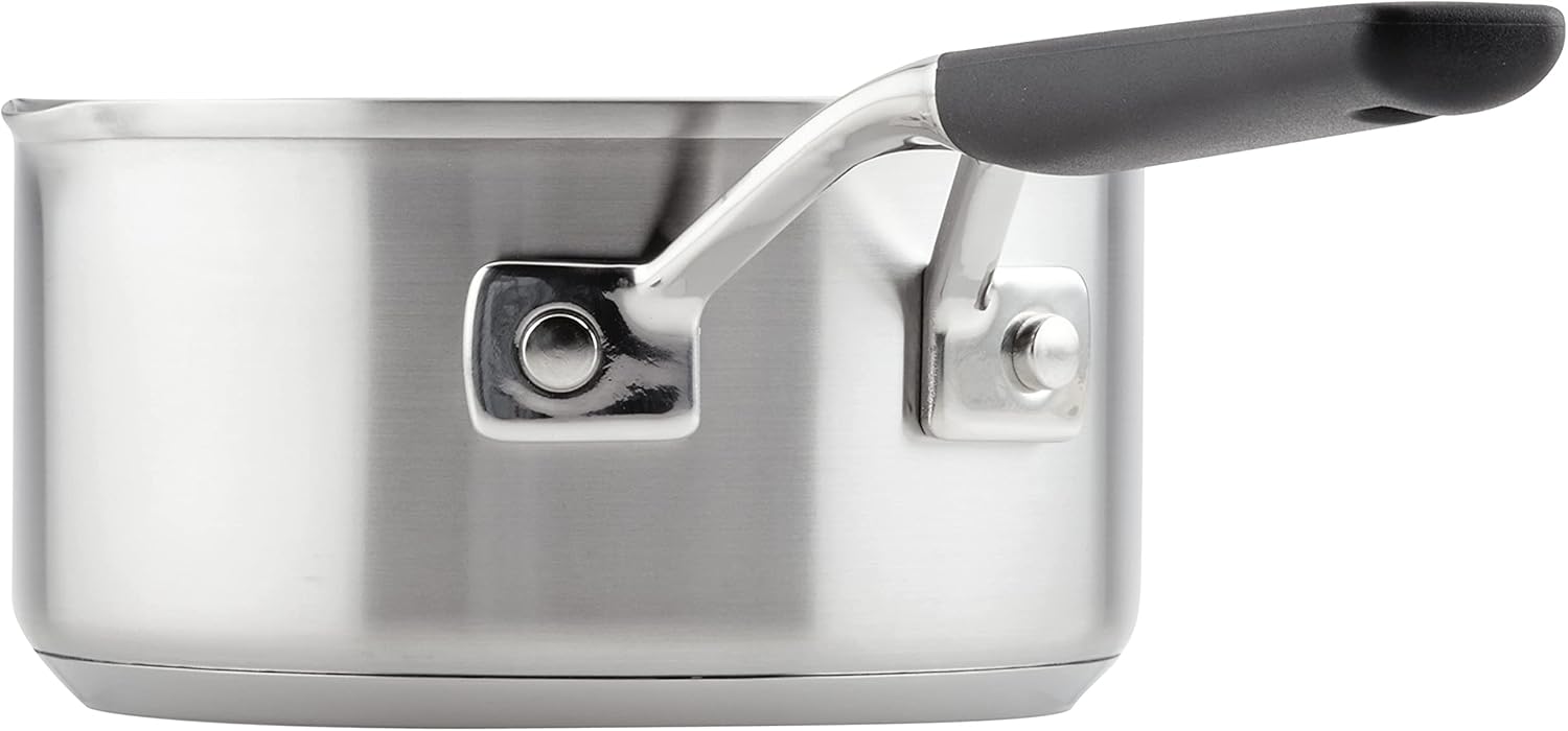 Quick Easyobia1 Quart Stainless Steel Saucepan with Pour Spouts Silicone Grip Handles