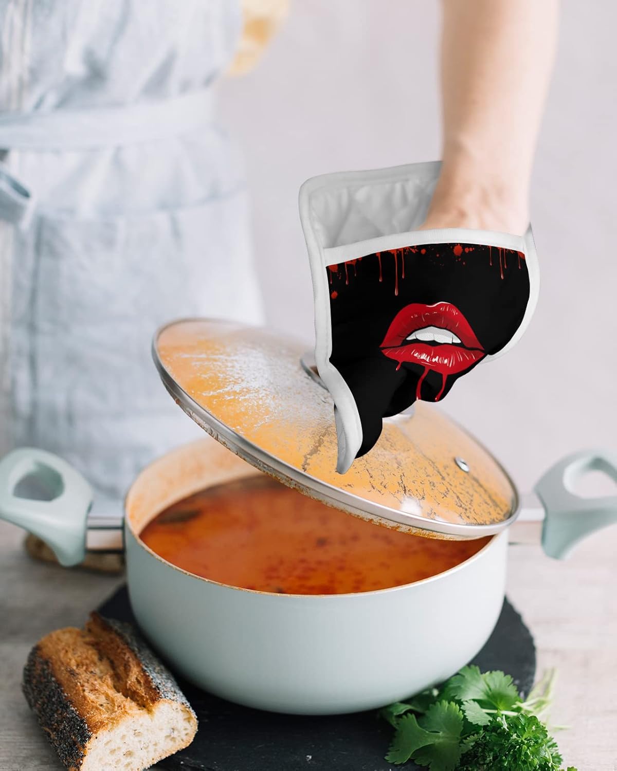 Halloween Lips Blood Pot Holders Set of 5 Heat-Resistant Kitchen Poches