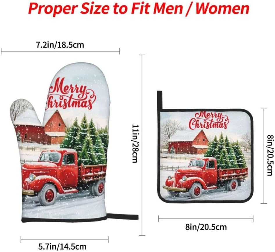 Merry Christmas 4-Piece Pot Holder Oven Mitt Set