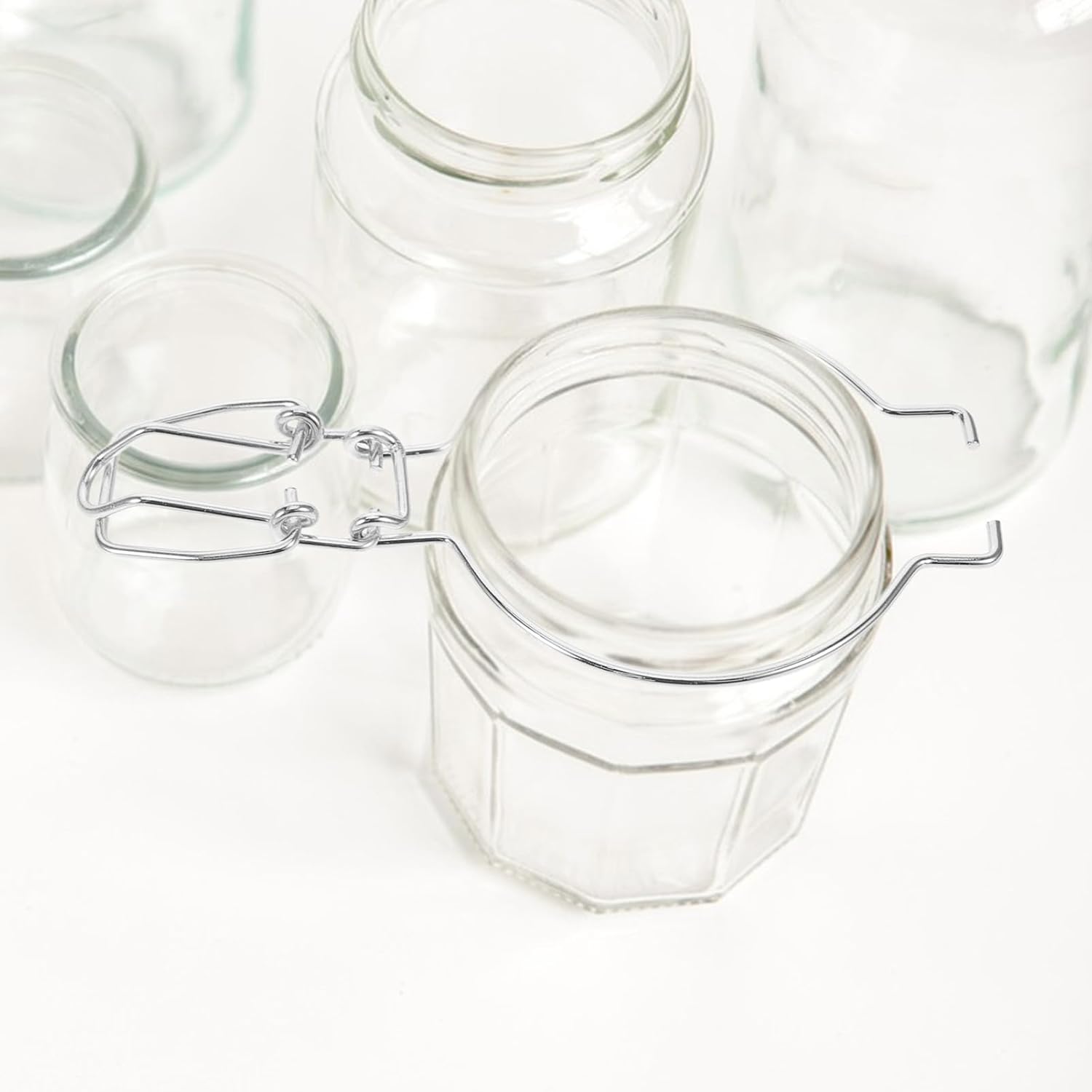 Wide Mouth Glass Jar Sealed Buckle Wire Clamp Silver