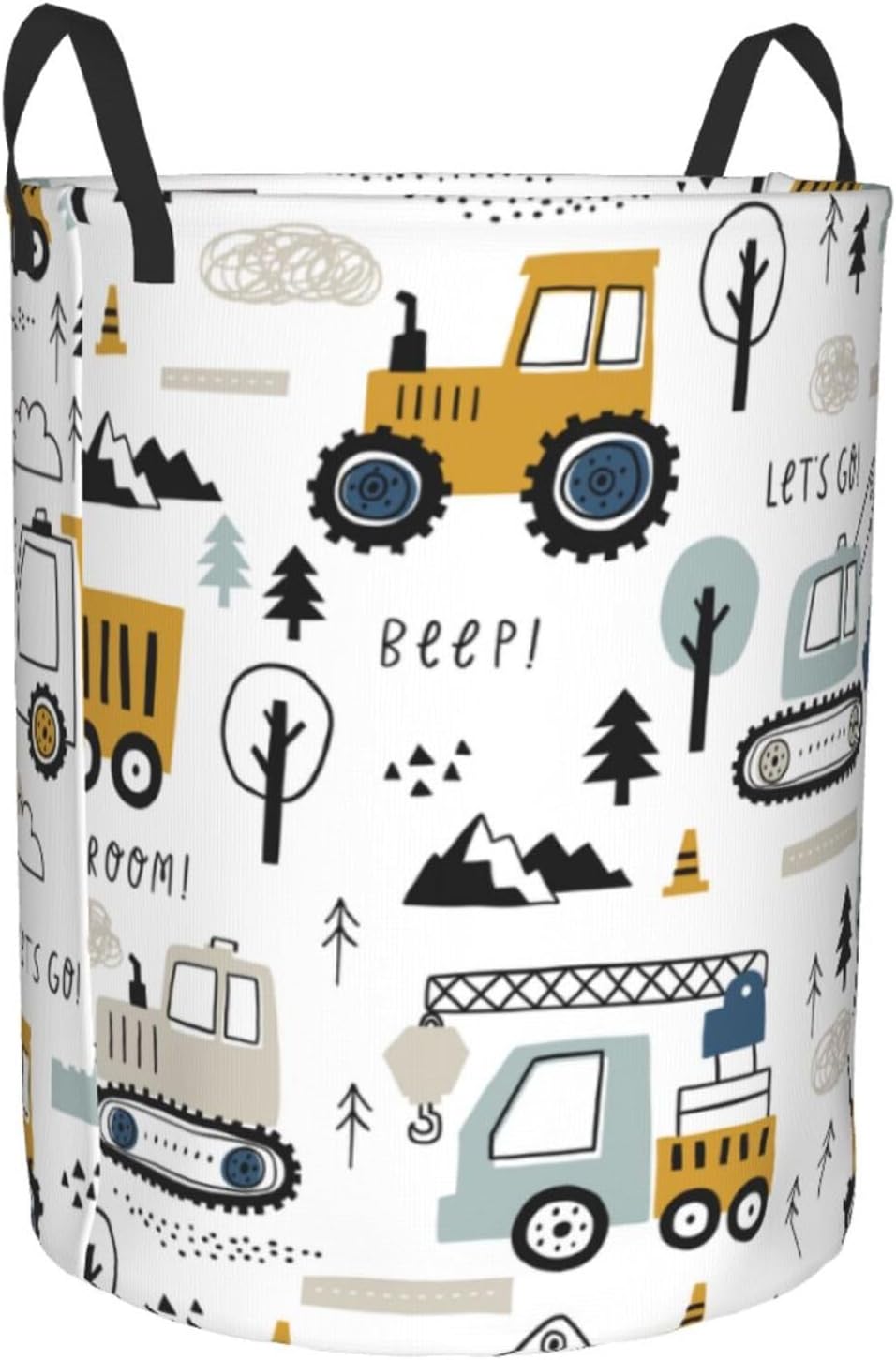 Cartoon Excavator Tractors Waterproof Collapsible Laundry Basket Gift