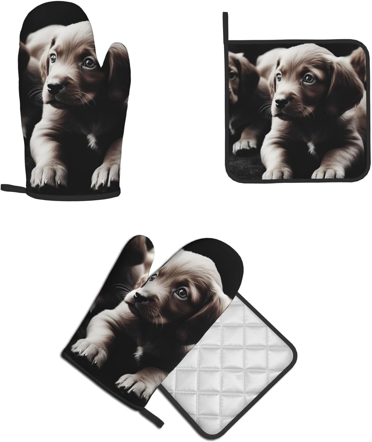 Quopvn Cute Puppies Oven Mitt Pot Holder Set Heat-Resistant Kitchen Pohutset