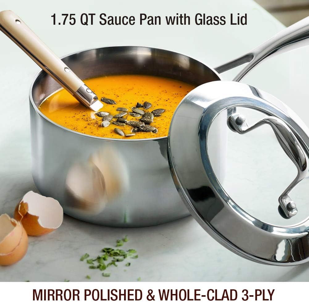 HOMICHEF Mirror-Polished Stainless Steel Saucepan