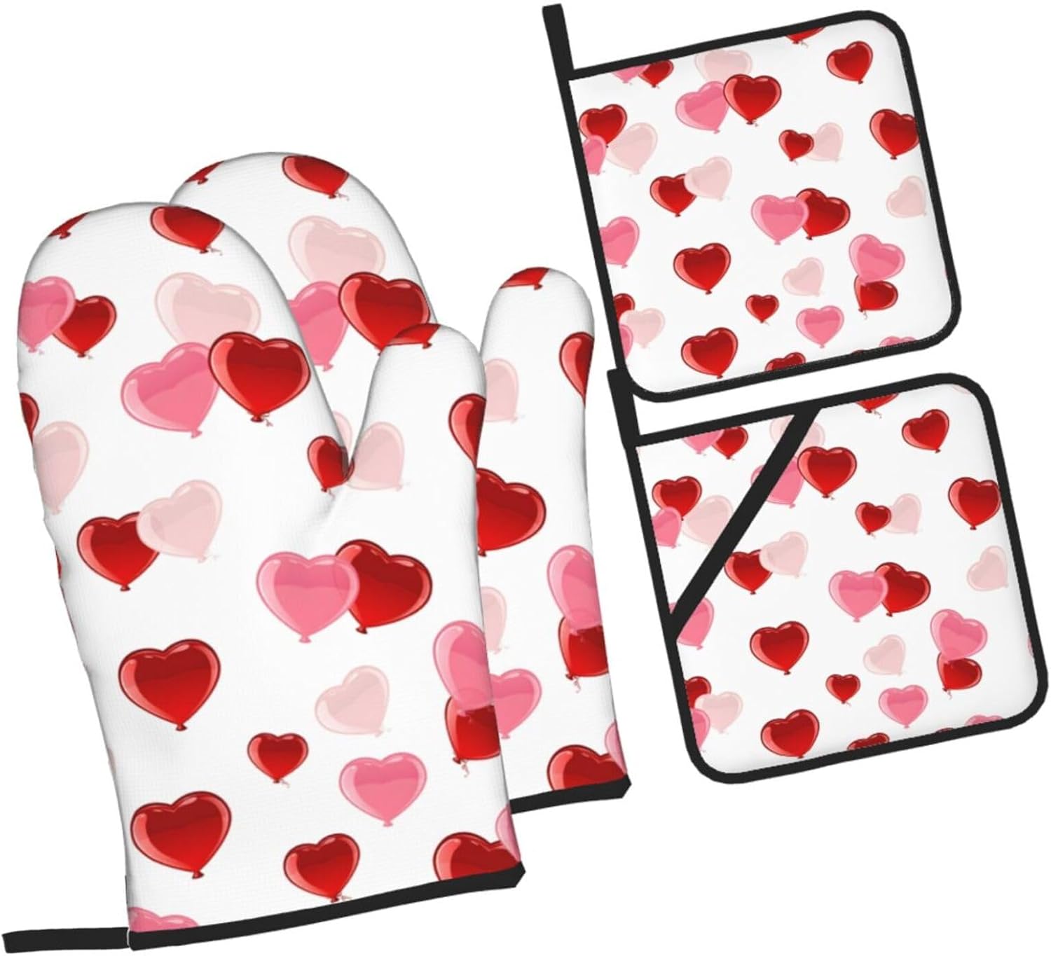 Valentines Day Oven Mitts Pot Holders Set 4pcs Heat Resistant Kitchen Gloves