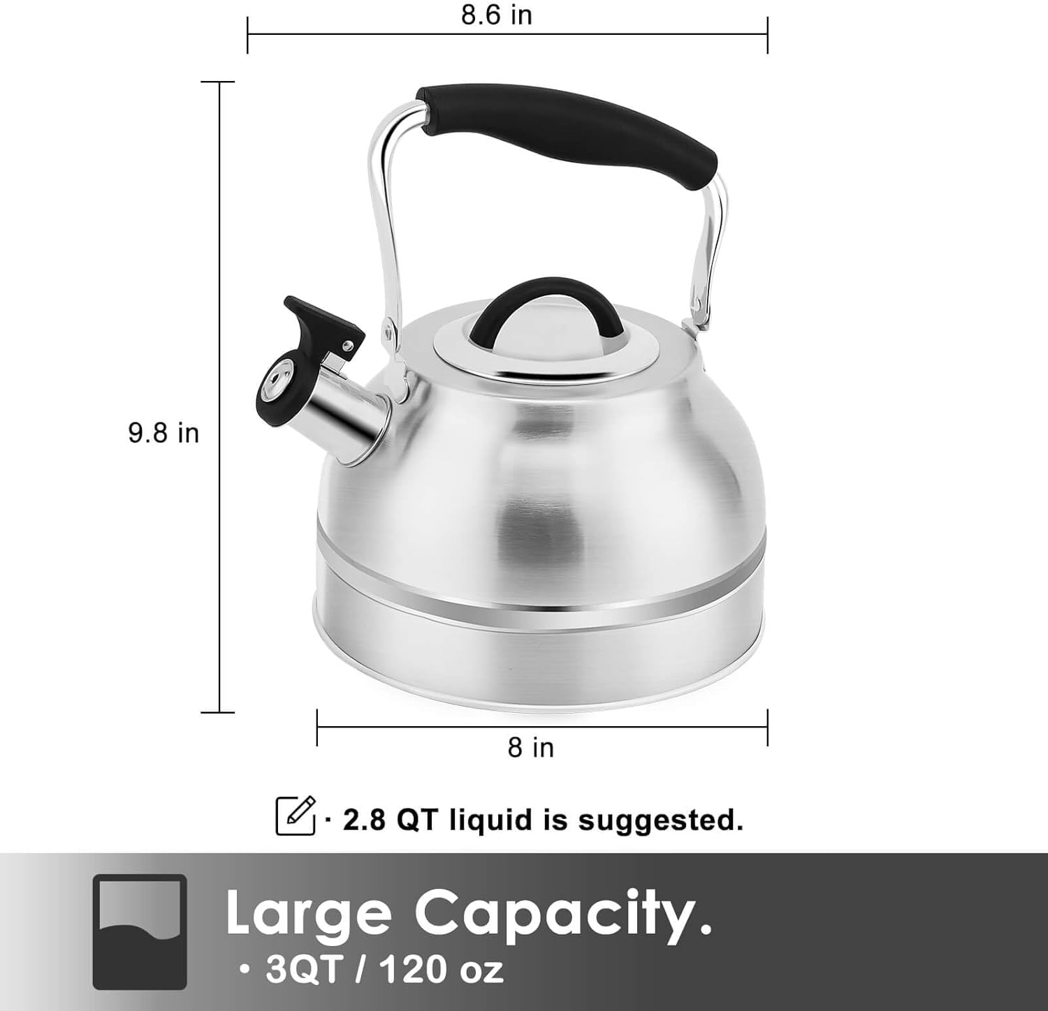 3 Quart Steel Tea Kettle for Home Use