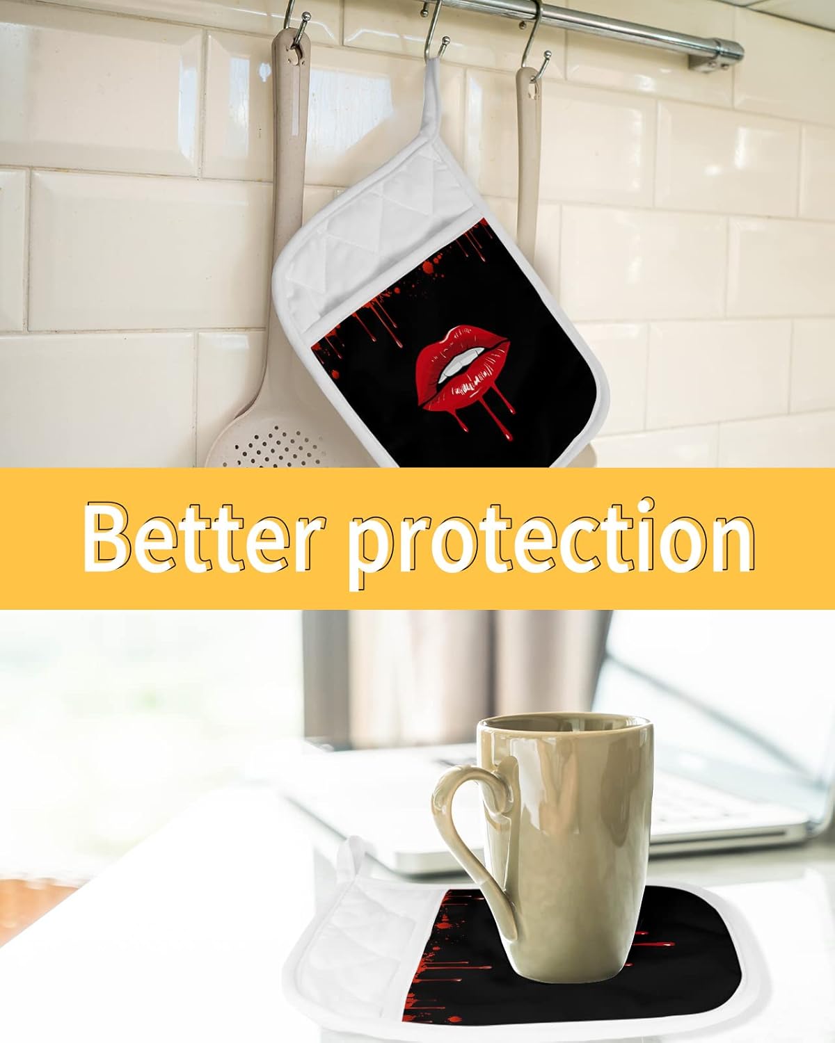 Halloween Lips Blood Pot Holders Set of 5 Heat-Resistant Kitchen Poches