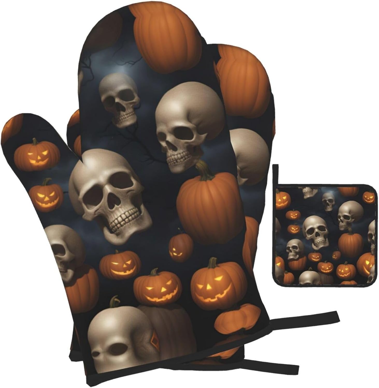 Scary Halloween Oven Mitts Set Heat-Resistant Pot Holders