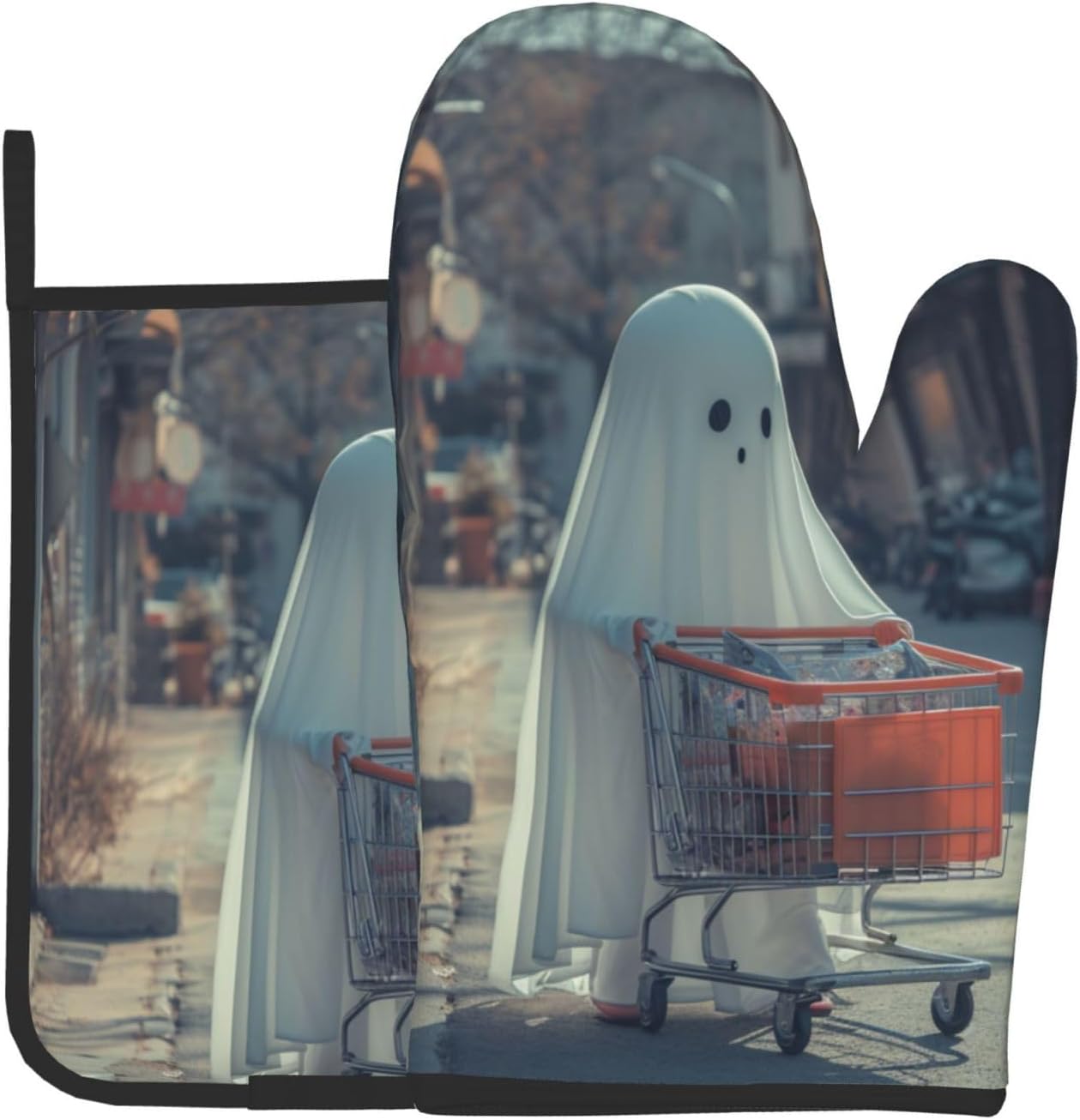 Funny Halloween Ghost Oven Mitts Heat-Resistant Pot Holder Decor