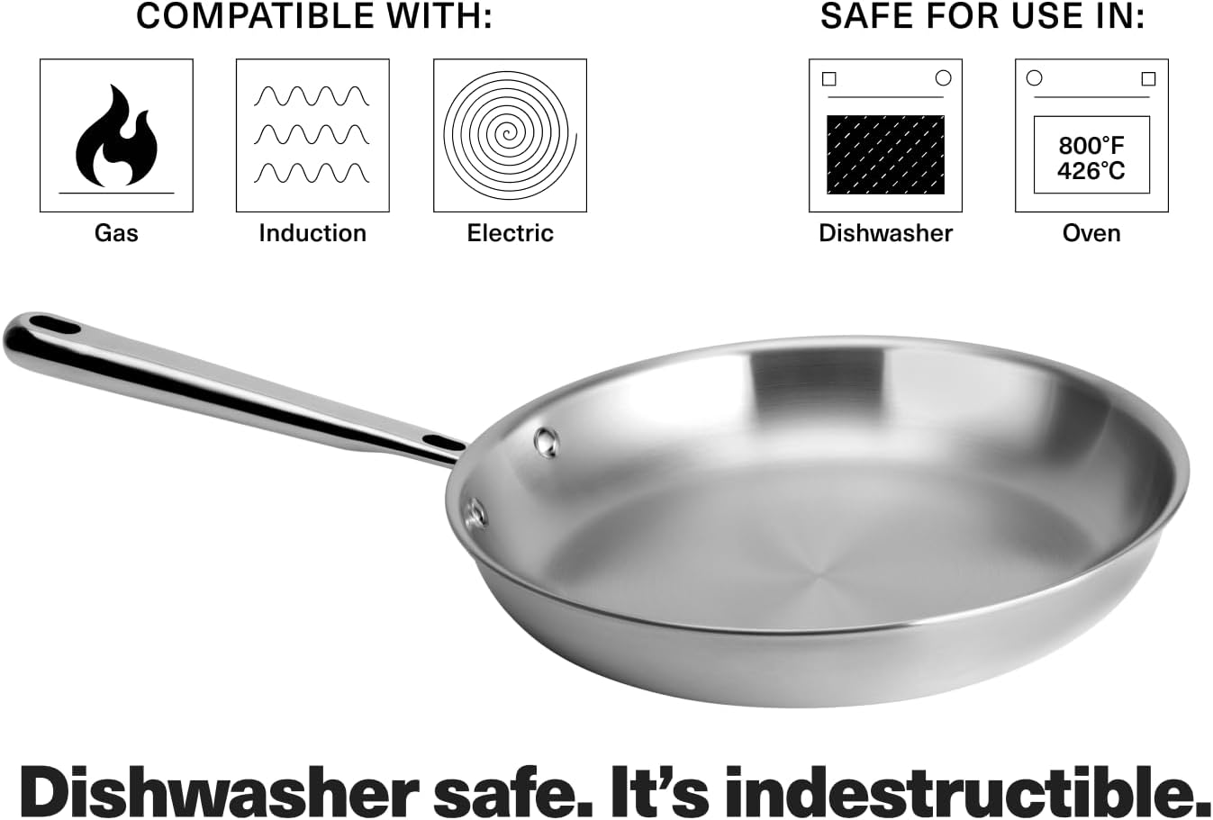 Misen 5-Ply Stainless Steel 12 Fry Pan induction oven ready