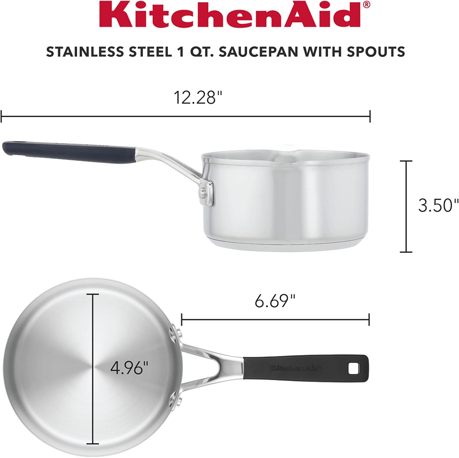 Quick Easyobia1 Quart Stainless Steel Saucepan with Pour Spouts Silicone Grip Handles