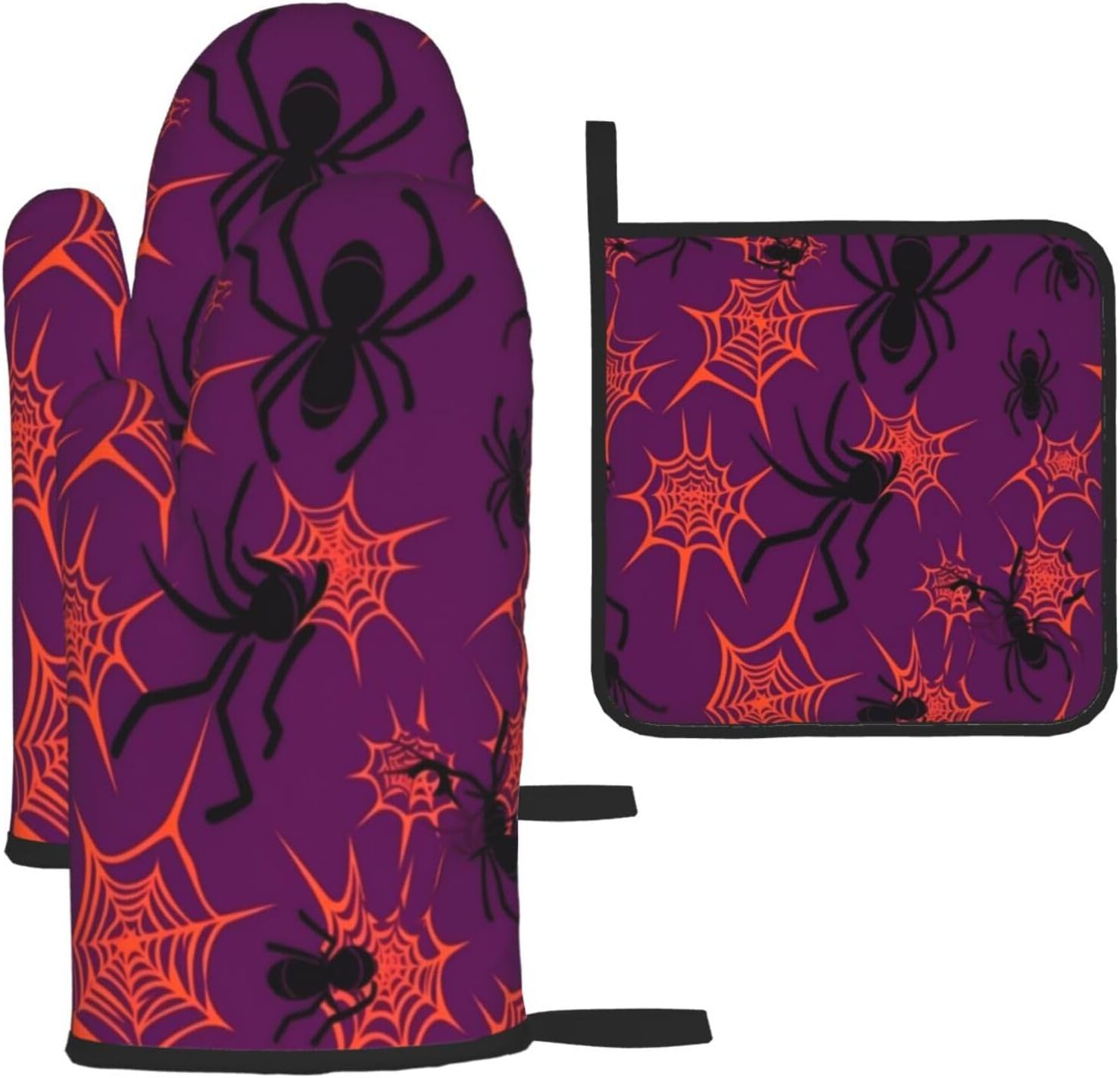 Scary Halloween Spider Web Oven Mitts Set of 3 with Pot Holders