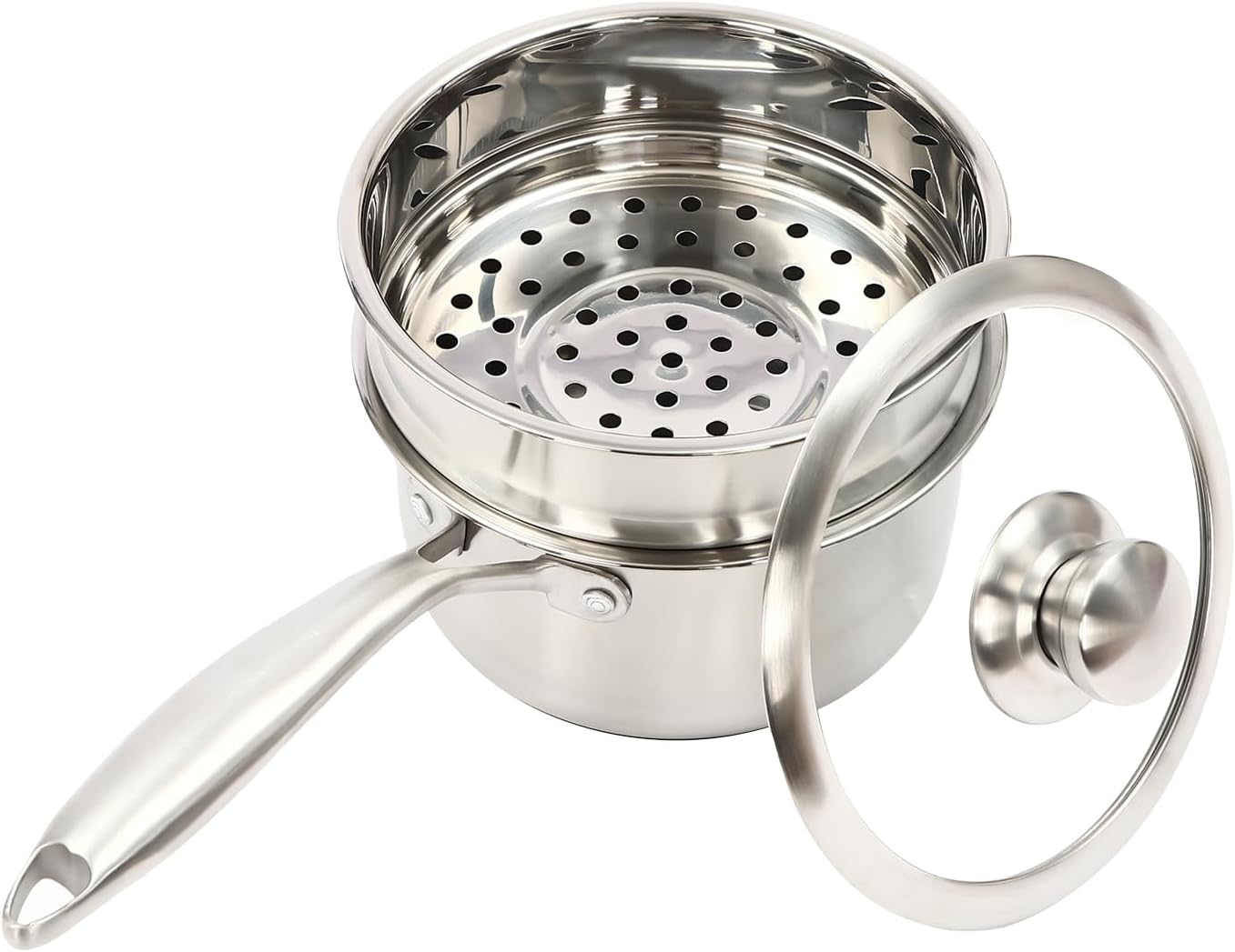 Stainless Steel Saucepan with Steamer for Cooking