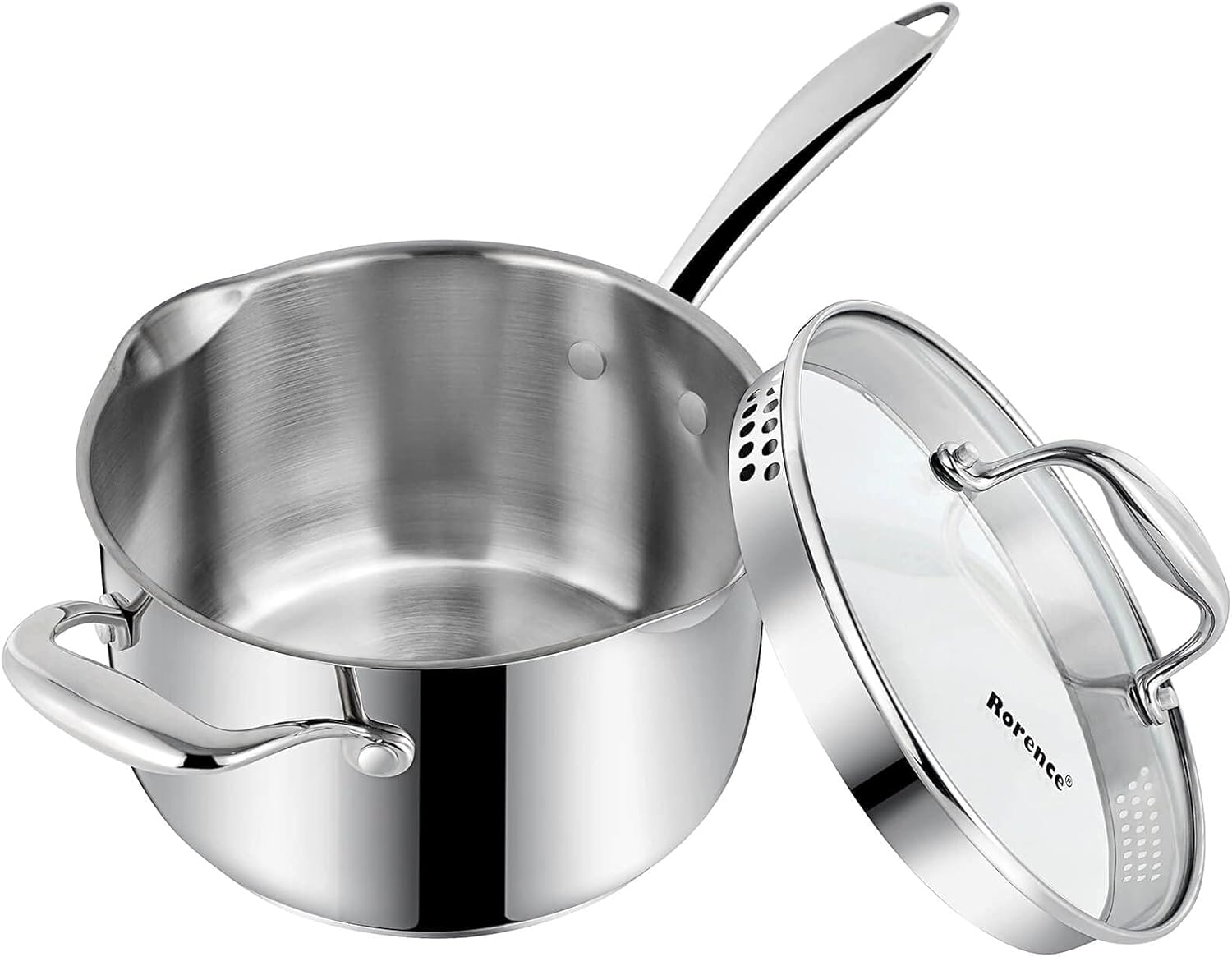 Rorence Stainless Steel Saucepan with Pour Spout Glass Lid
