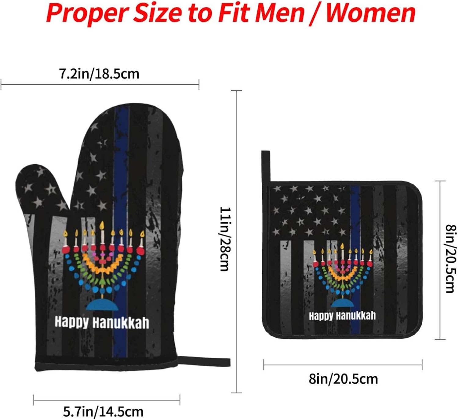 Happy Hanukkah Premium Heat-Resistant Oven Mitts Set