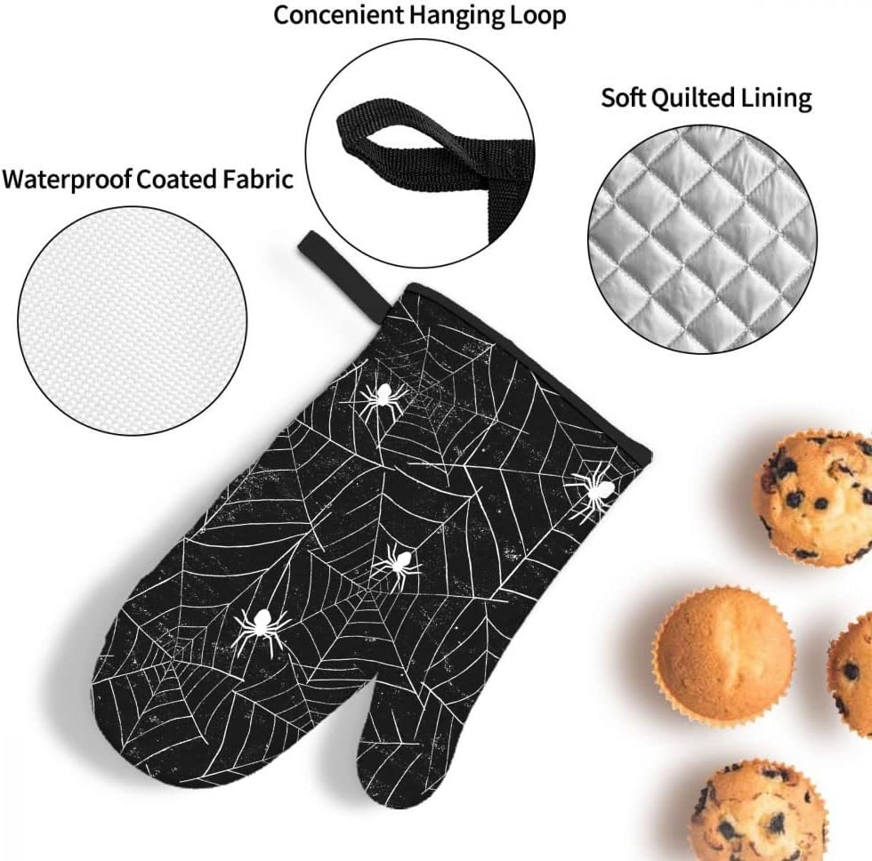 Mxocom Halloween Spiders Non-Slip Oven Mitts Pot Holders 3-Pack