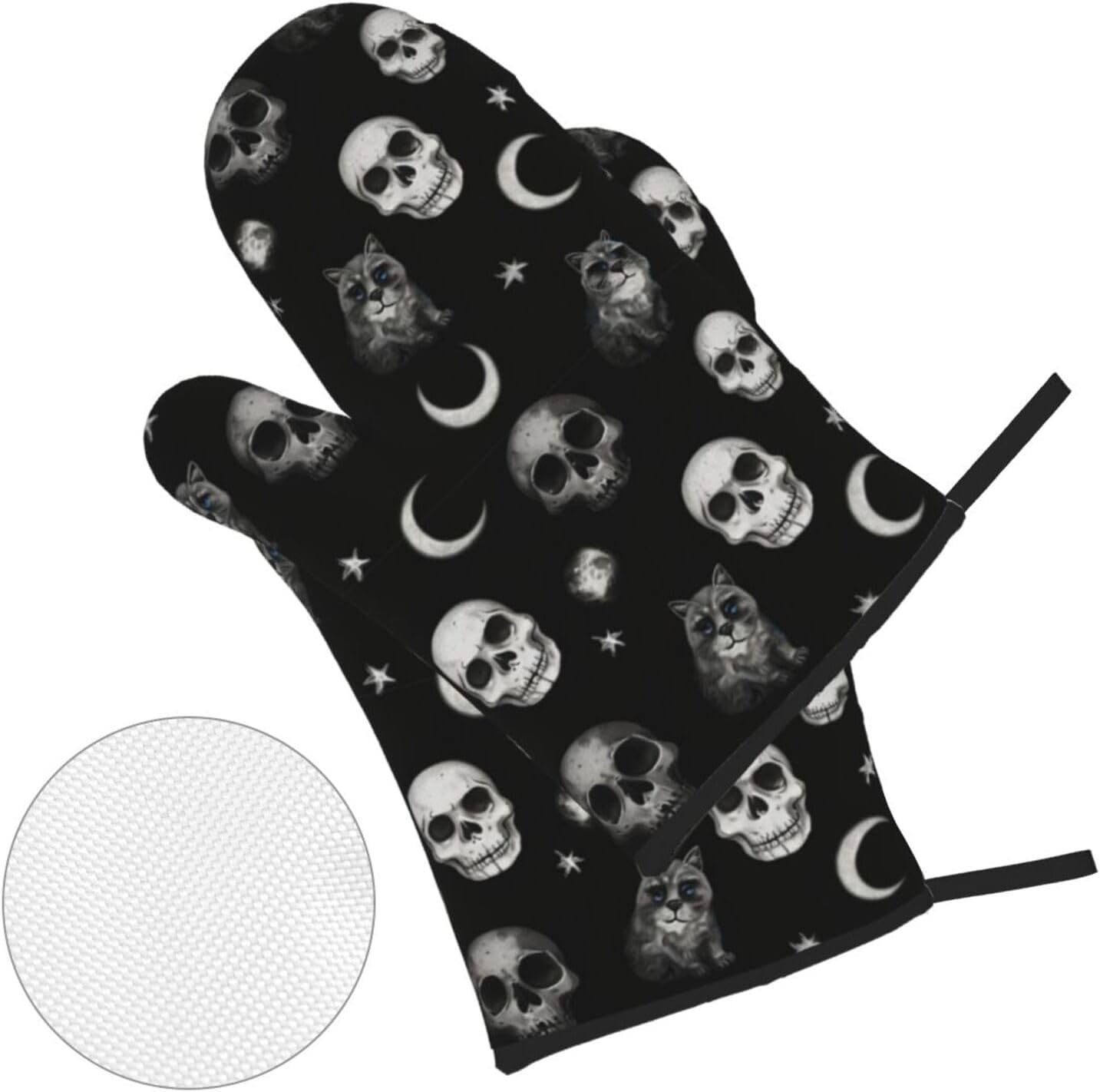 Black Cat Gothic Skull Oven Mitts Set of 4 Heat-Resistant Kitchen Pads