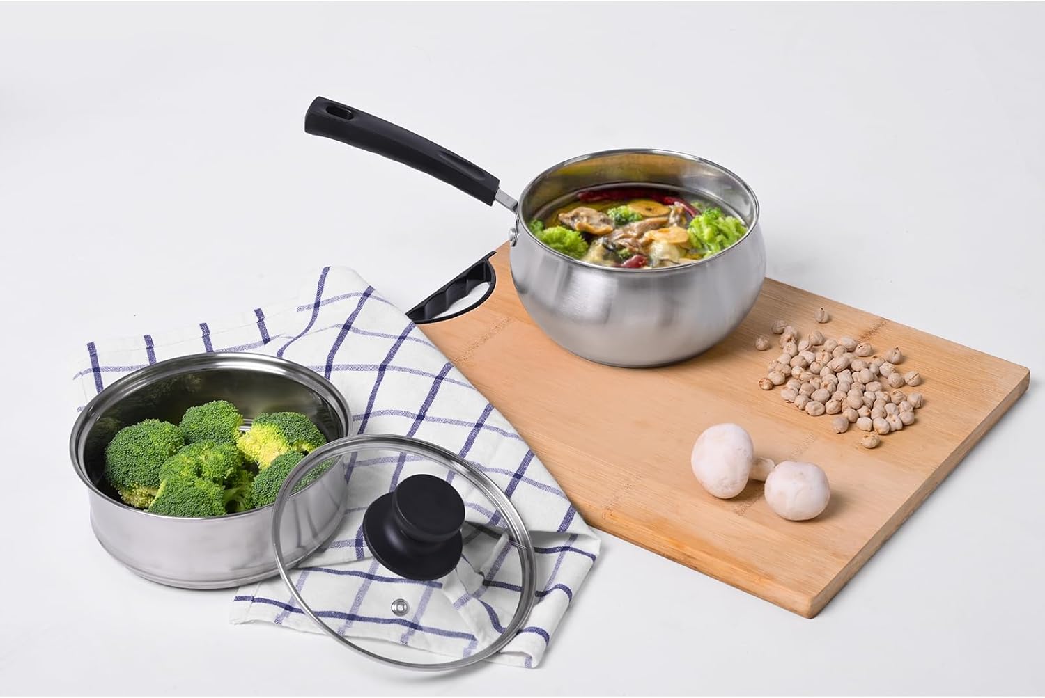 15QT Stainless Steel Saucepan with Steamer