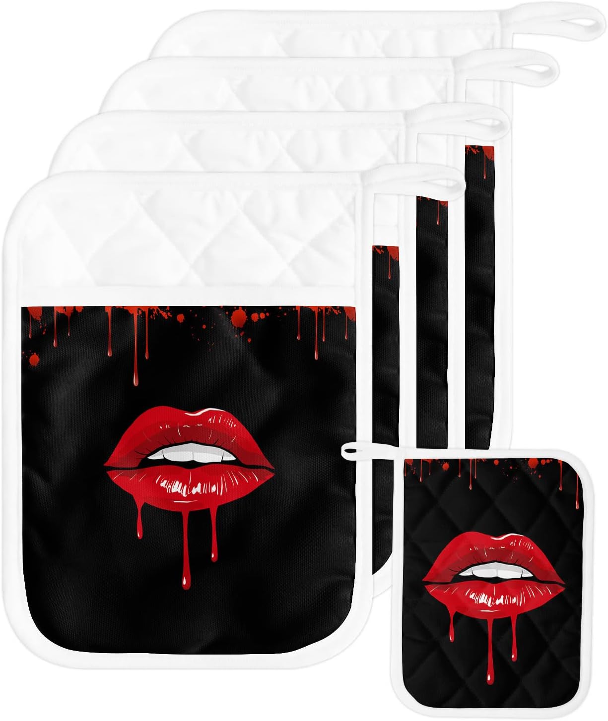 Halloween Lips Blood Pot Holders Set of 5 Heat-Resistant Kitchen Poches