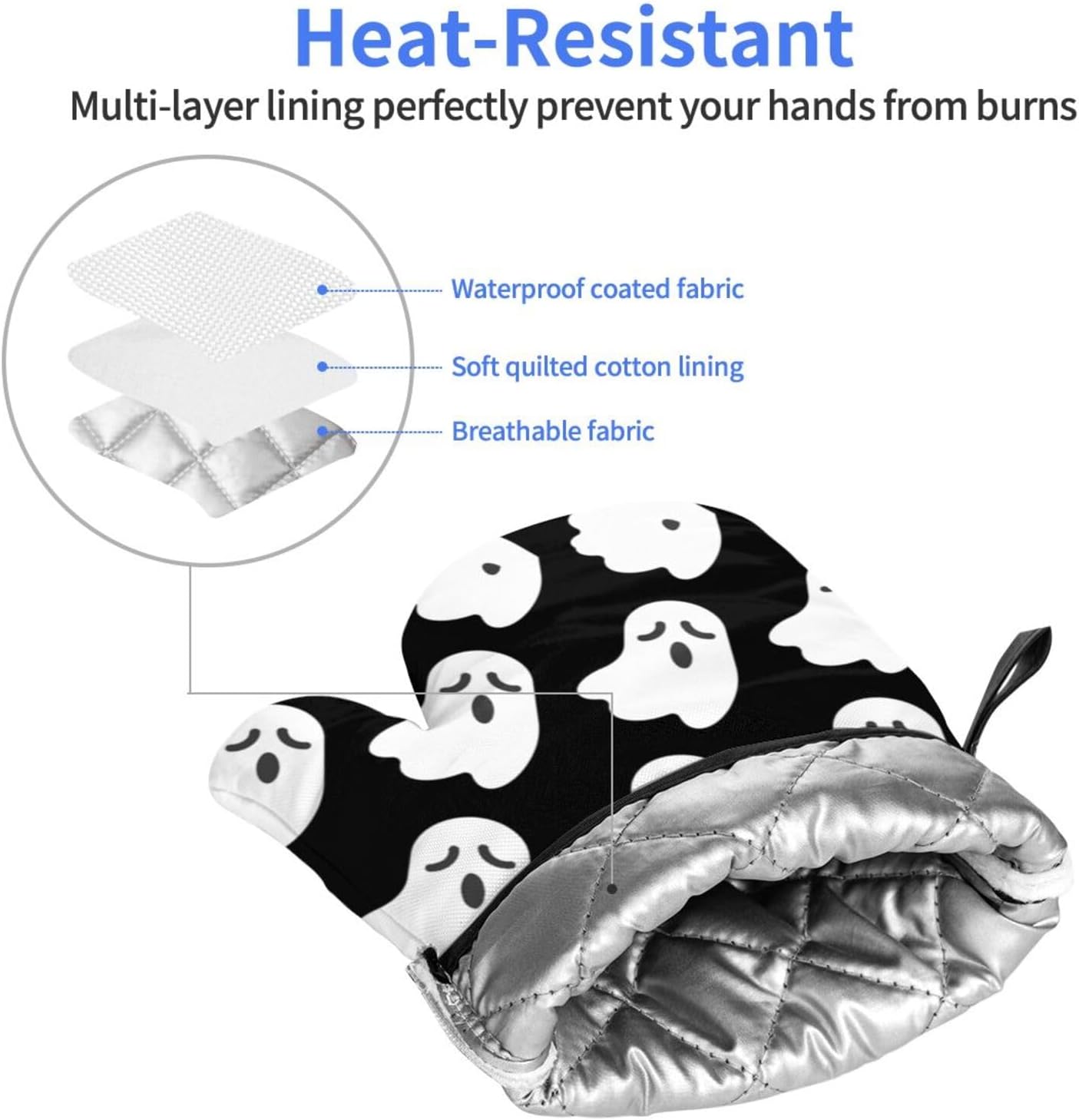 WURTON Halloween Ghost Heat Resistant Oven Mitts Set
