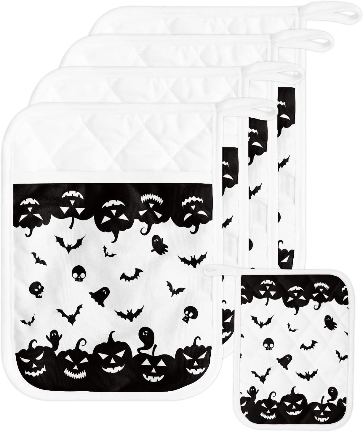 Halloween pumpkin bat pot holders set for home cooking
