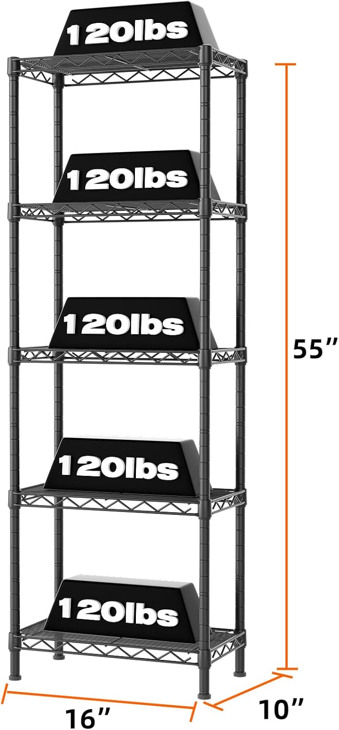 Adjustable 5-Tier Wire Shelf Metal Storage for Kitchen Bathroom