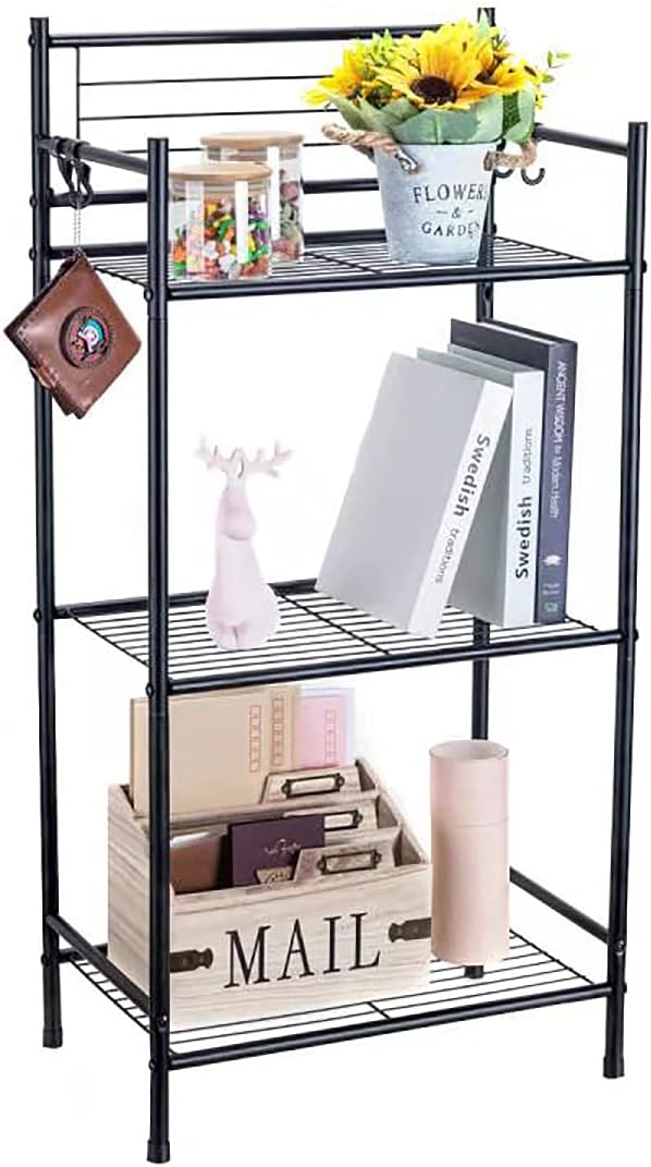 LH UNICO 3-Tier Wire Shelf Unit with 4 Hooks Black