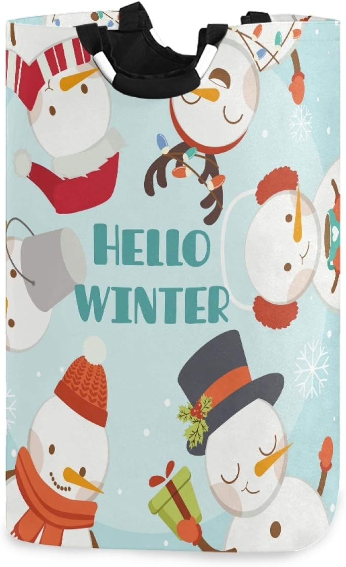 Hello Winter Cute Snowman Foldable Laundry Basket