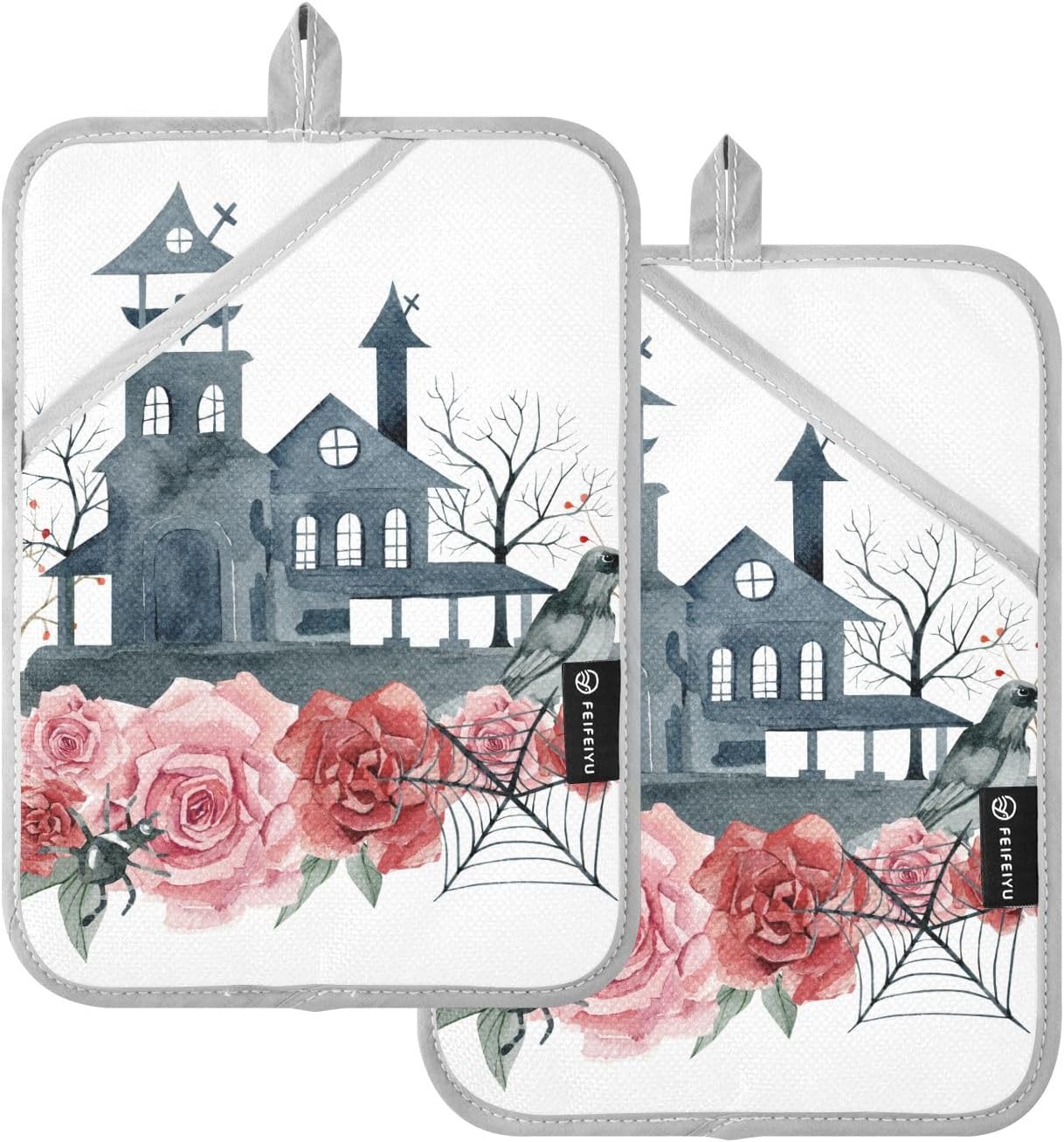 Rose Halloween Heat-Resistant Kitchen Potholders 2 Pack