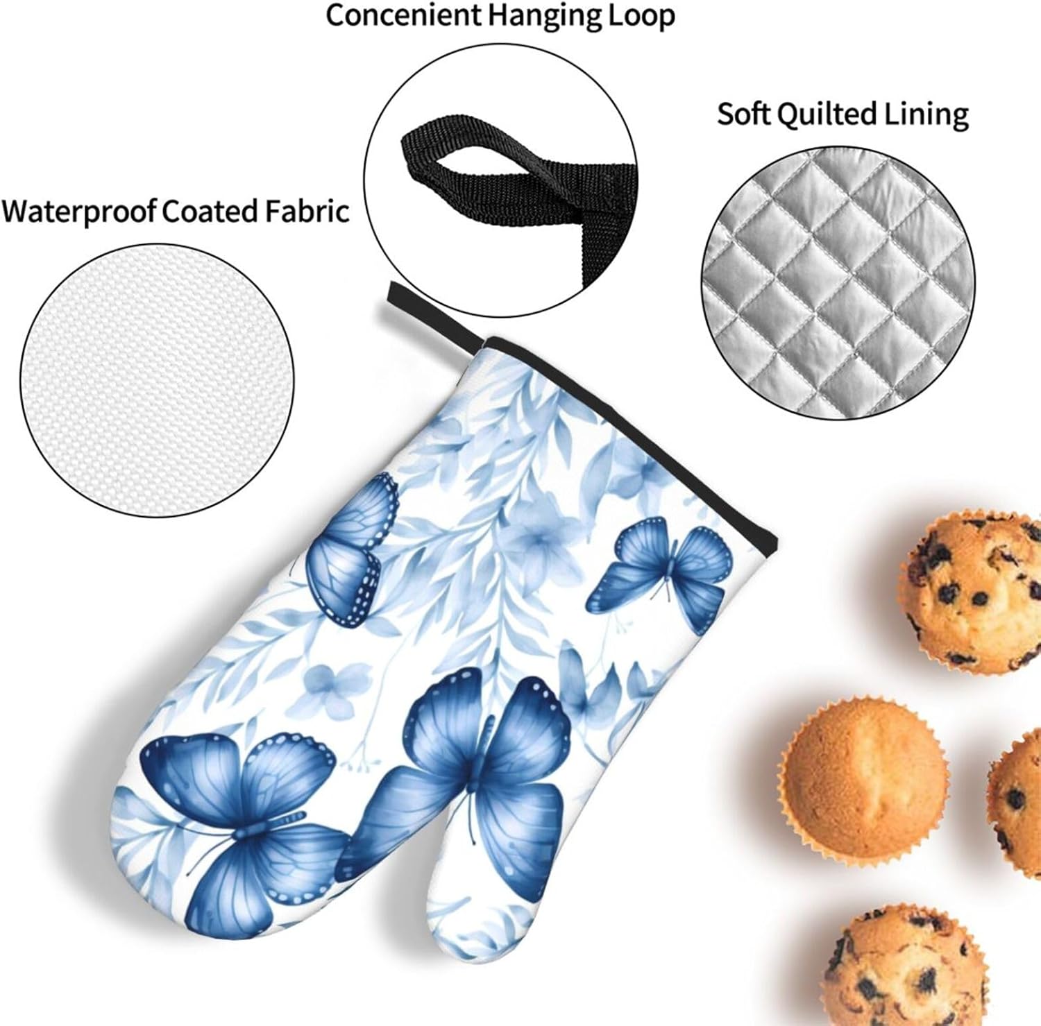 Oven Mitts Set for Grilling Baking Heat-Resistant with Hanging Loops