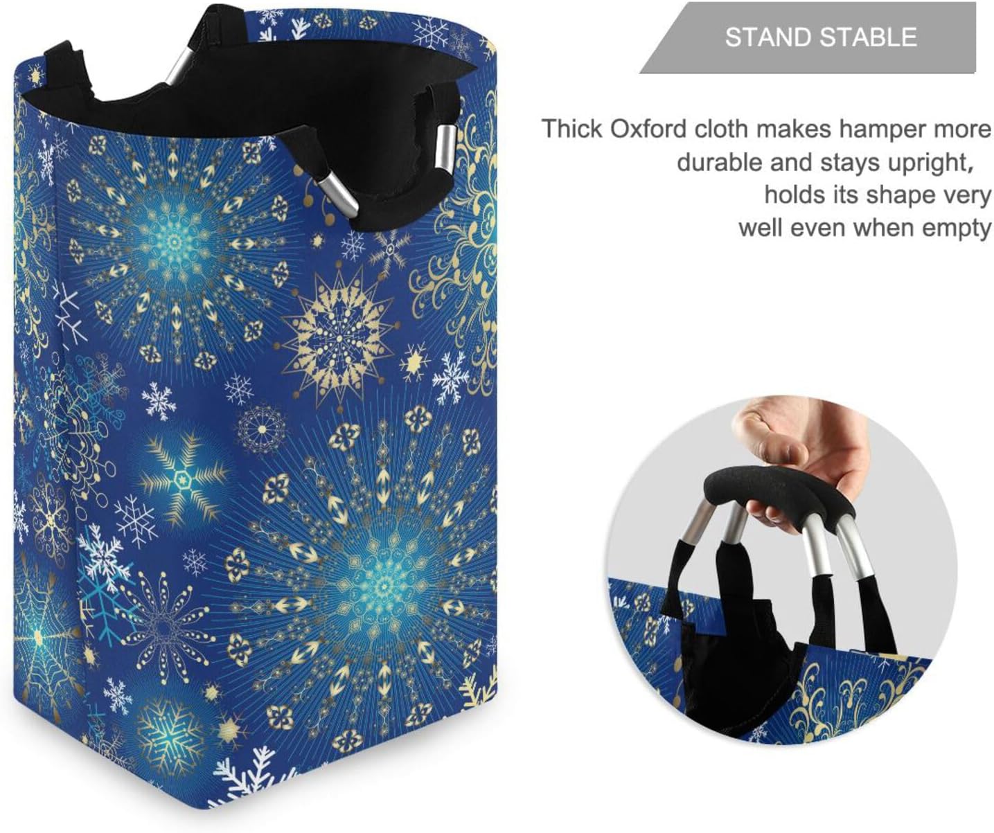 Kigai Collapsible Laundry Basket with Handles - Christmas Snowflake Design