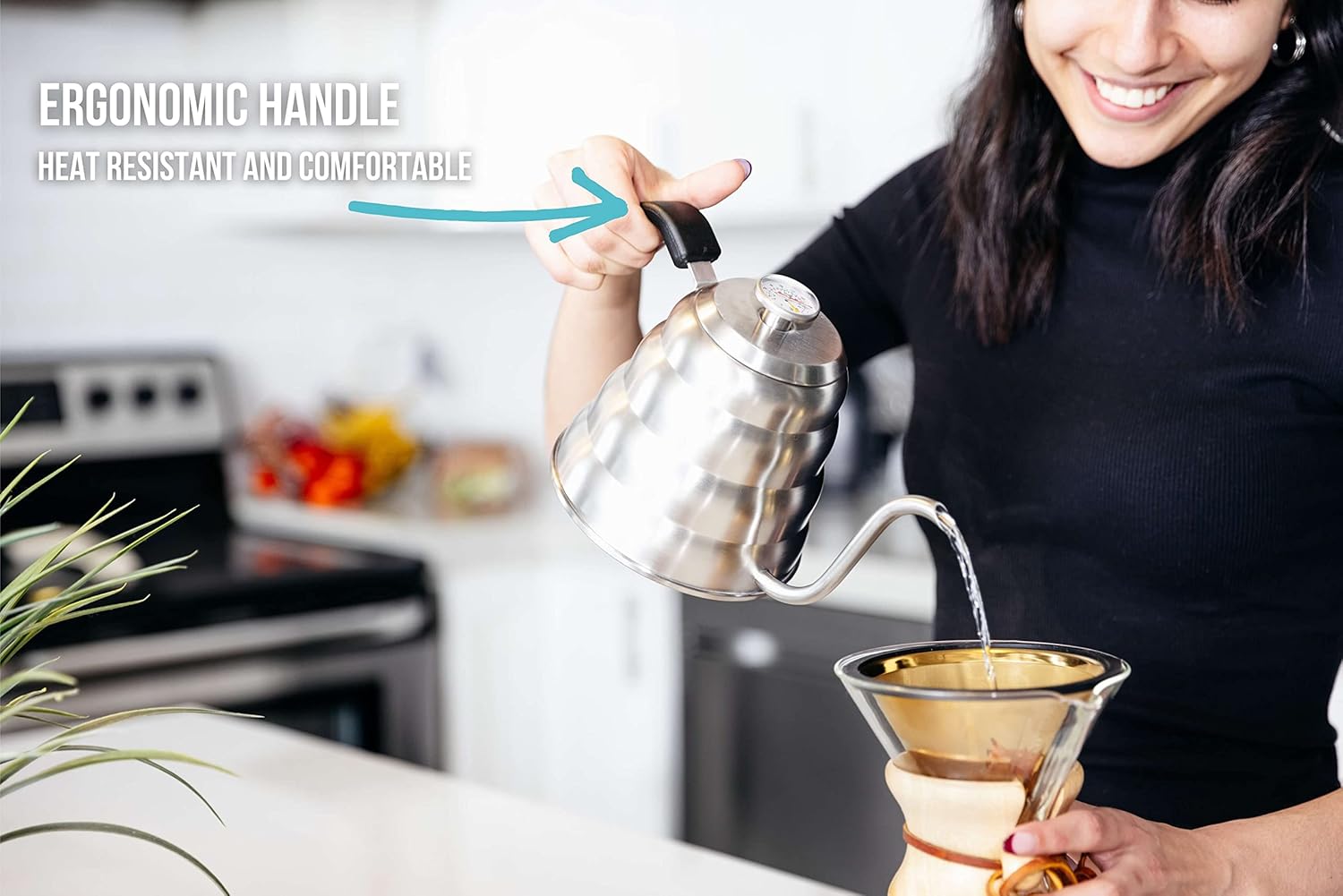 Barista Warrior Gooseneck Coffee Kettle with Thermometer