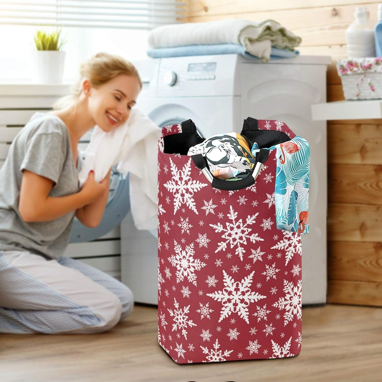 Susiyo Christmas Snowflakes Collapsible Laundry Basket for Kids
