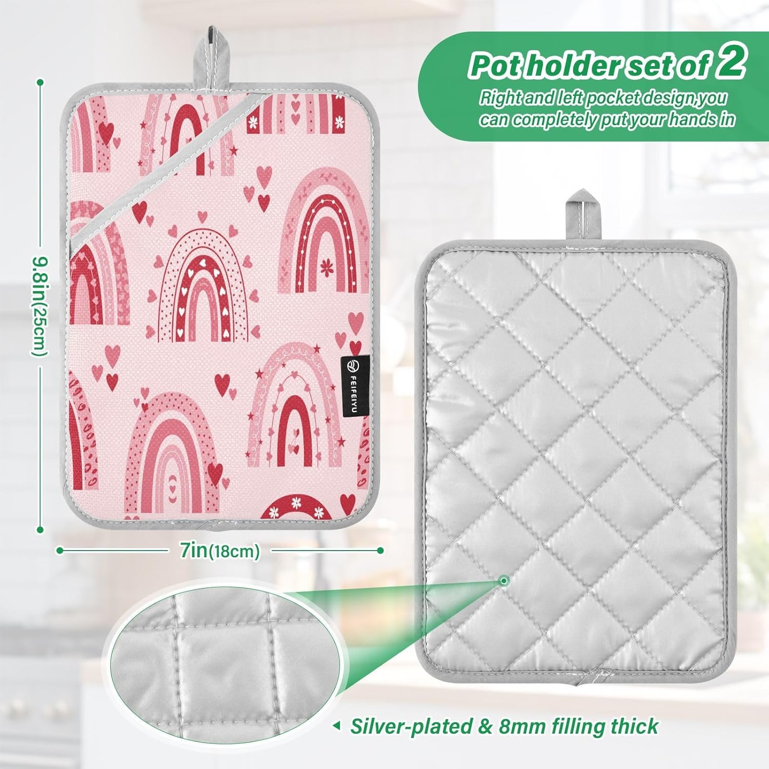 Stylish Valentines Day Heat-Resistant Pot Holder Set for Kitchen Use