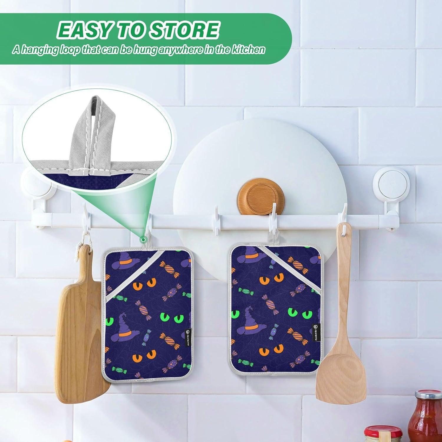 Cute Halloween Potholders Cat Eye 2 Piece Heat Resistant Kitchen Pots