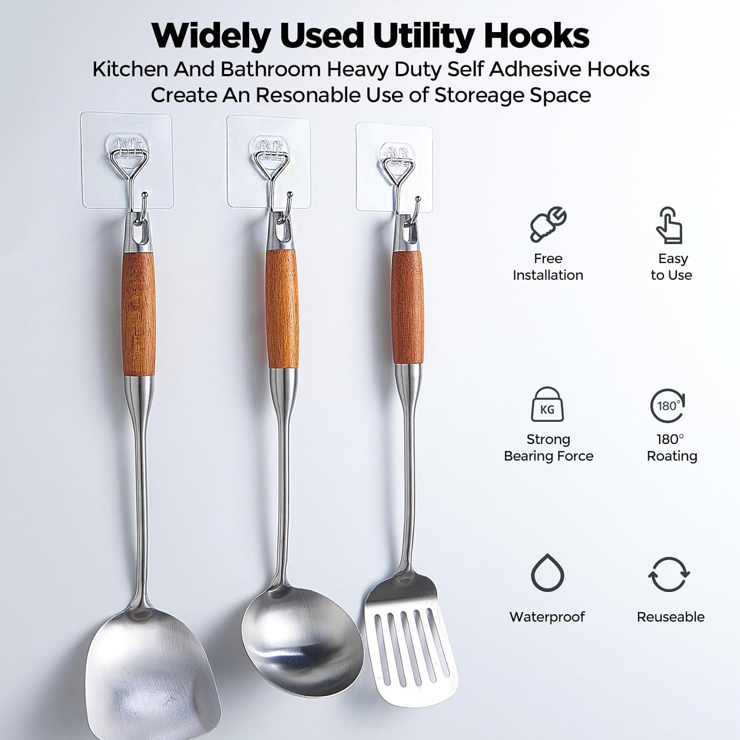 Heavy Duty Adhesive Hooks for Kitchen Bathroom Home