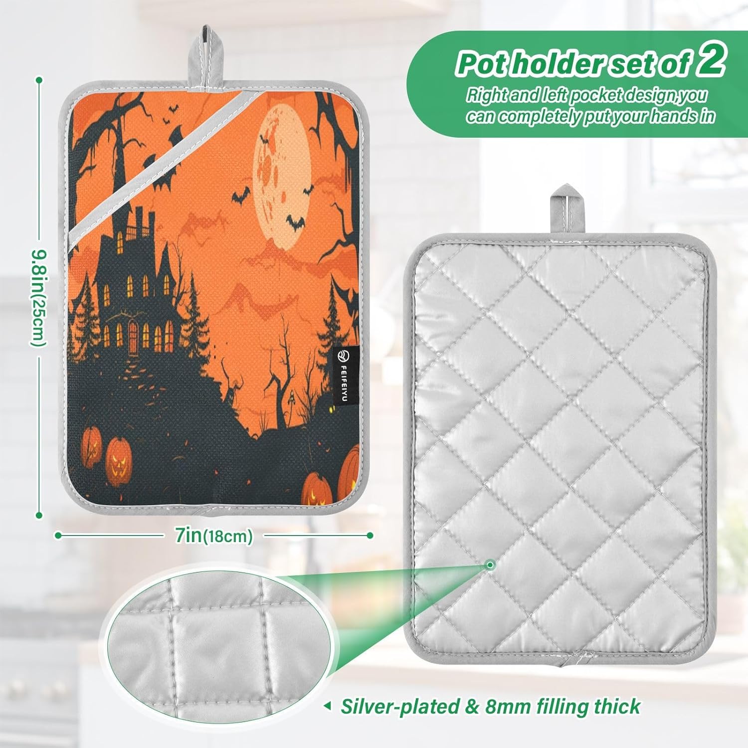 KLUVIO Halloween-Style Heat-Resistant Potholders Set of 2