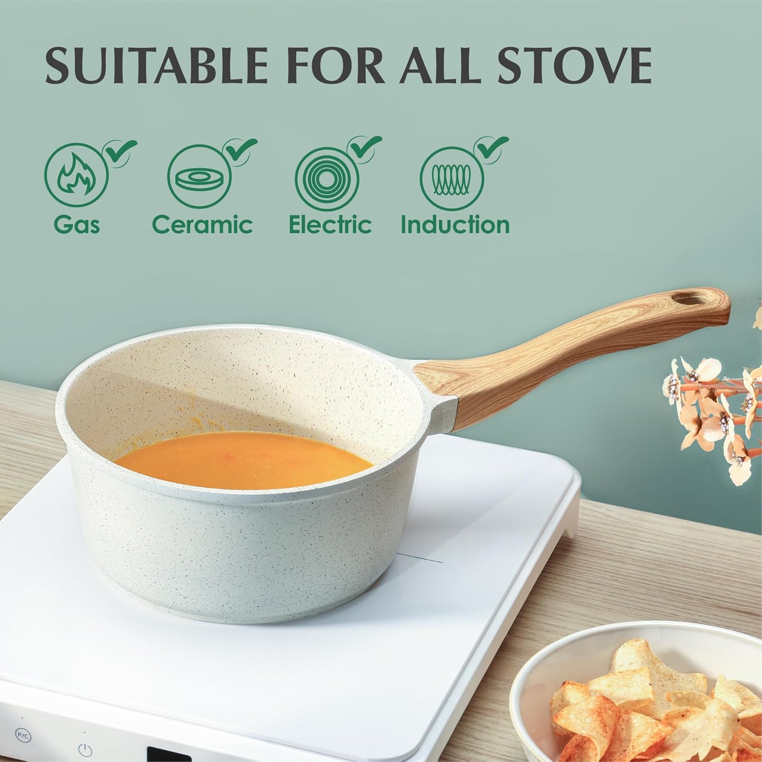 2 Quart Nonstick Ceramic Saucepan with Lid