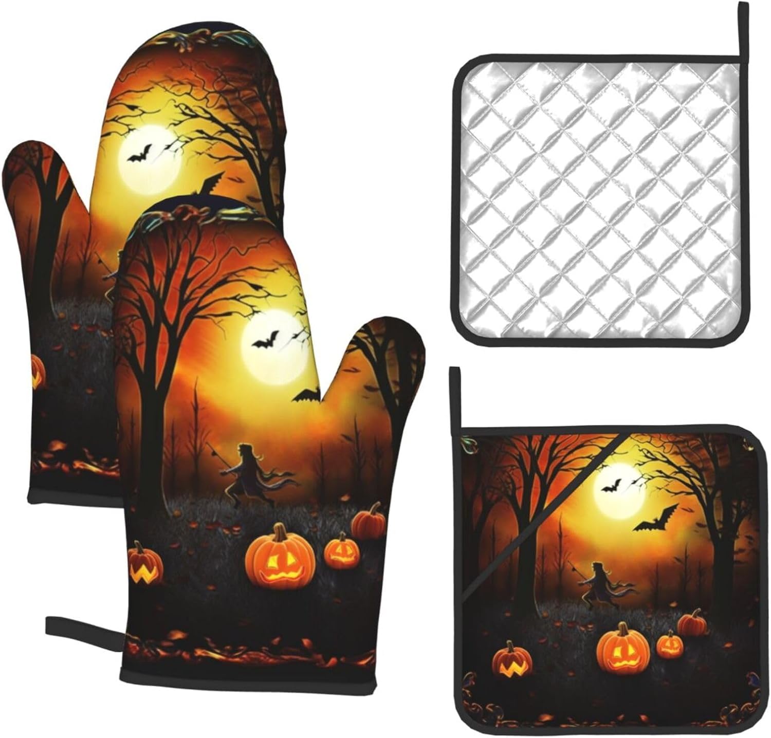 Halloween Party Oven Mitts Heat-Resistant Gloves with Built-In Potholders