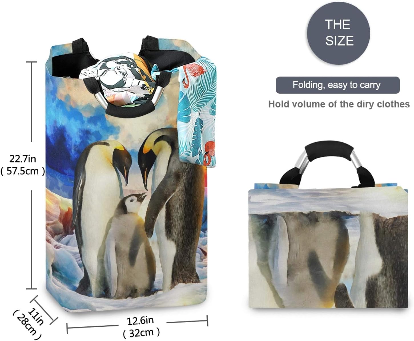 Susiyo Foldable Laundry Basket with Handles and Penguin Pattern