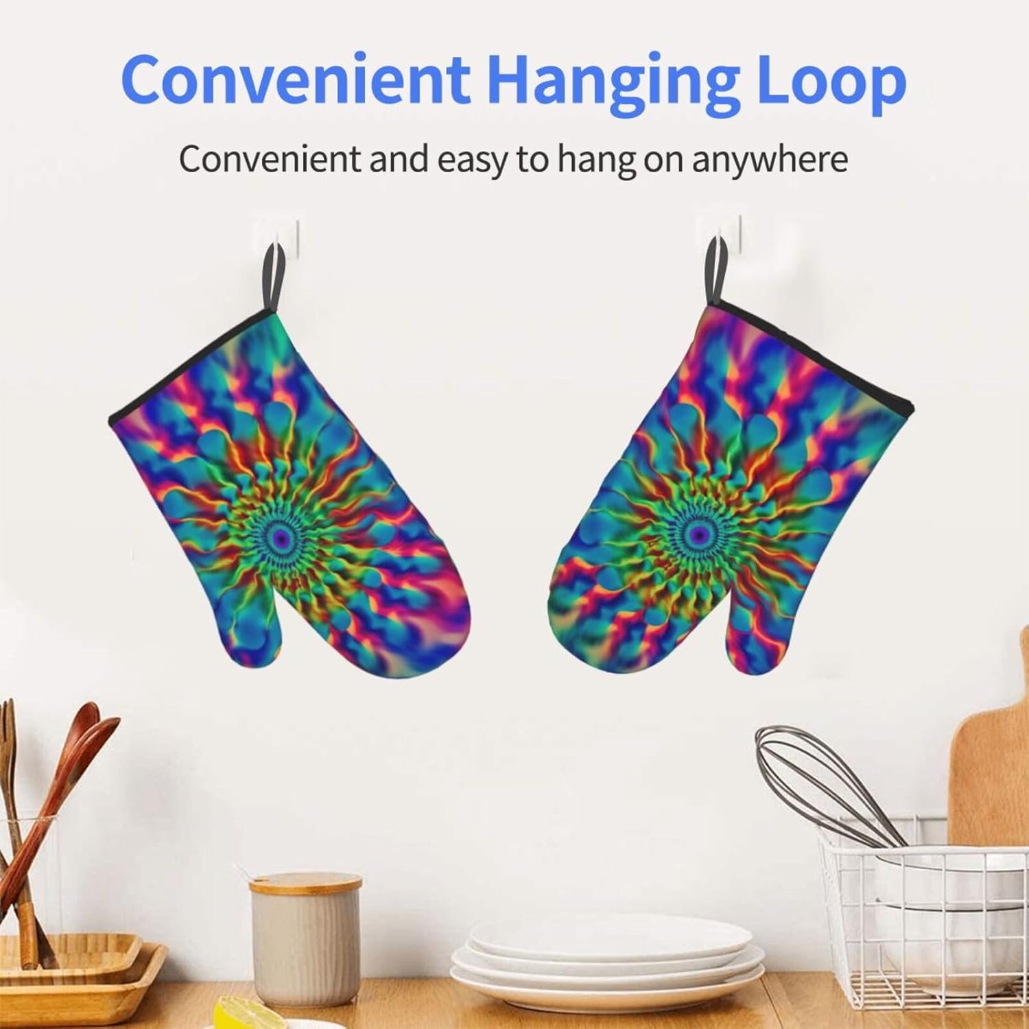 Oven Mitts Pair Tie-Dye Heat Resistant Quilted Cooking Gloves