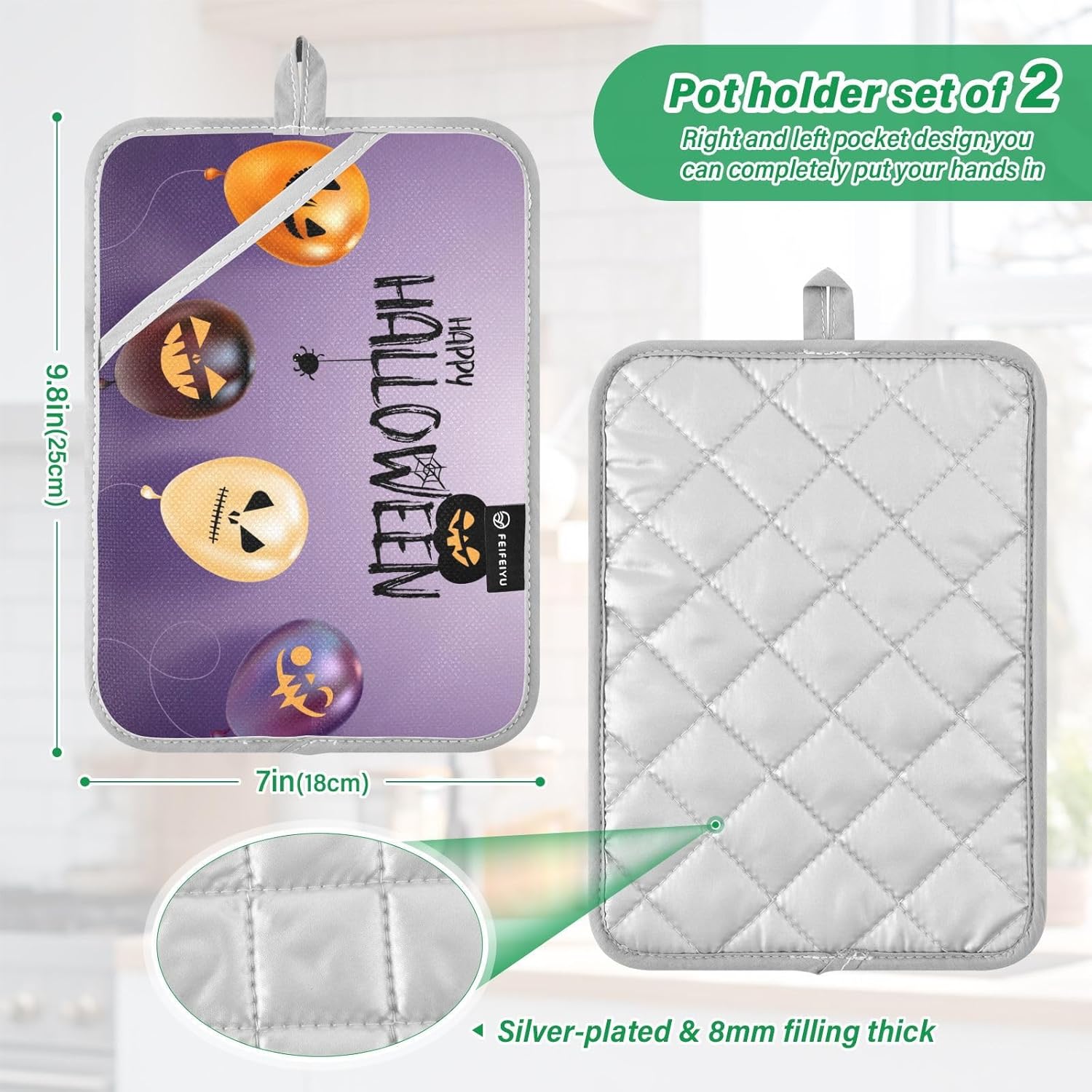 Scary-Facing 2Pcs Pot Holder Halloween Balloons Kitchen Baking Set