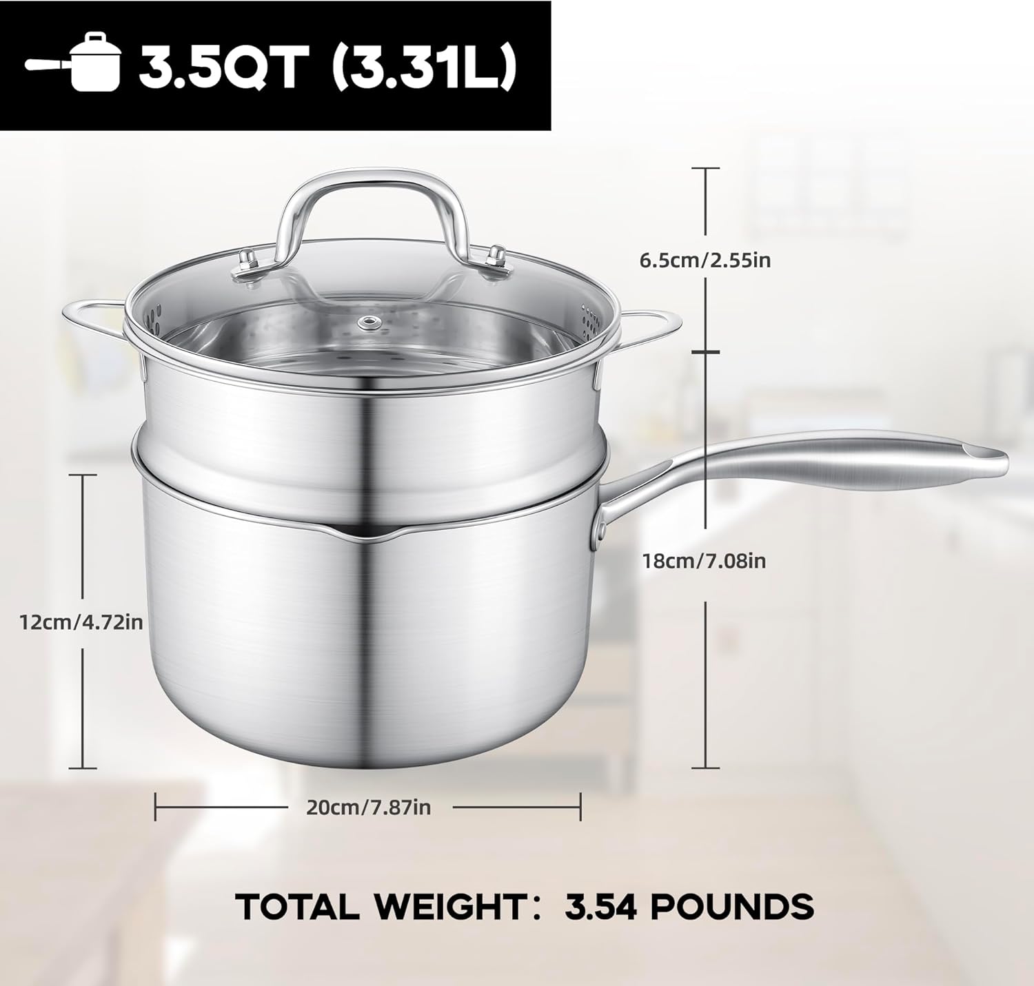 Perfectsta churches ss saucepan with steamer elegant cooking tool for home kitchen